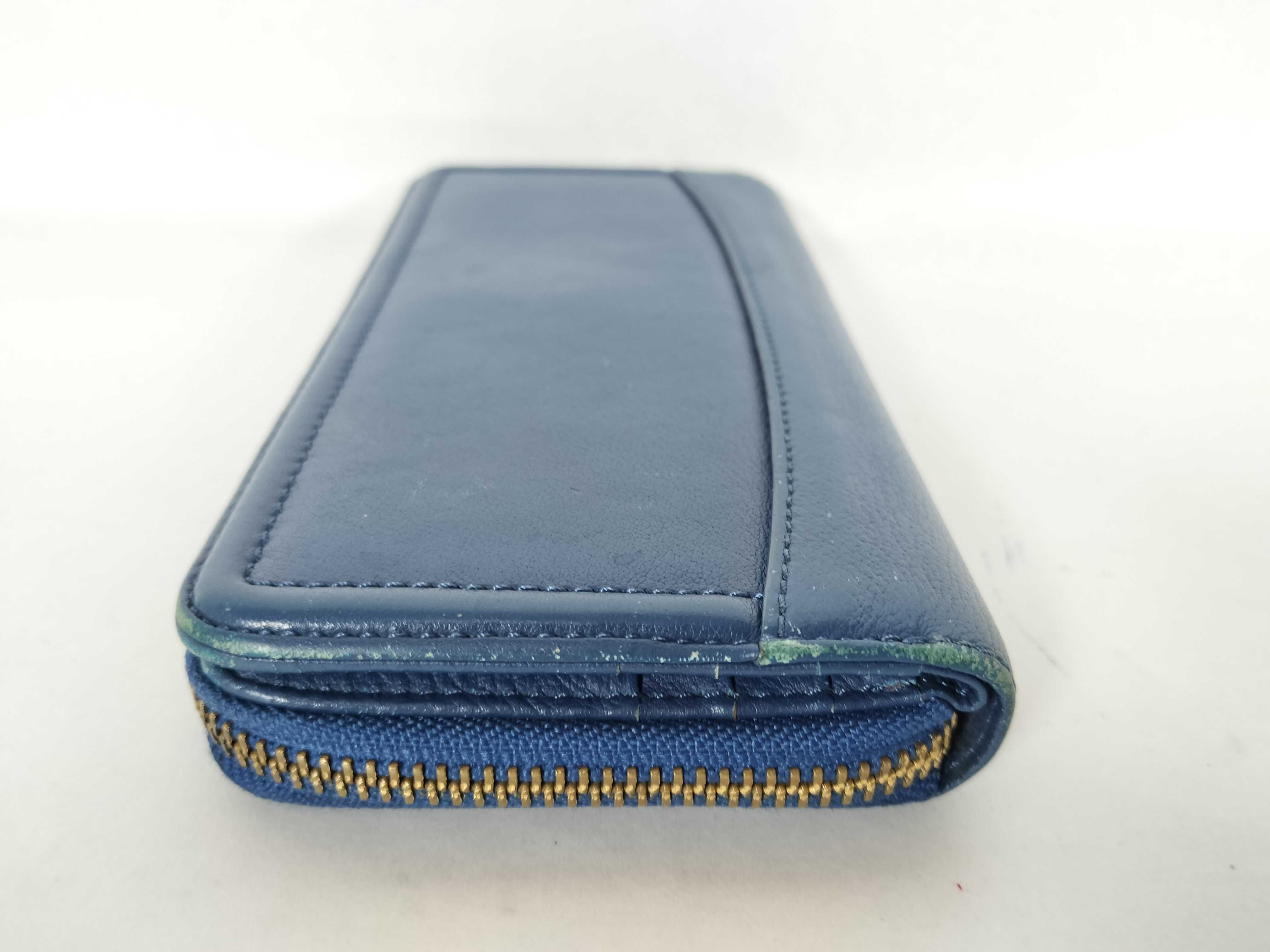 Leather Blue Round Zip Long Wallet — view 5