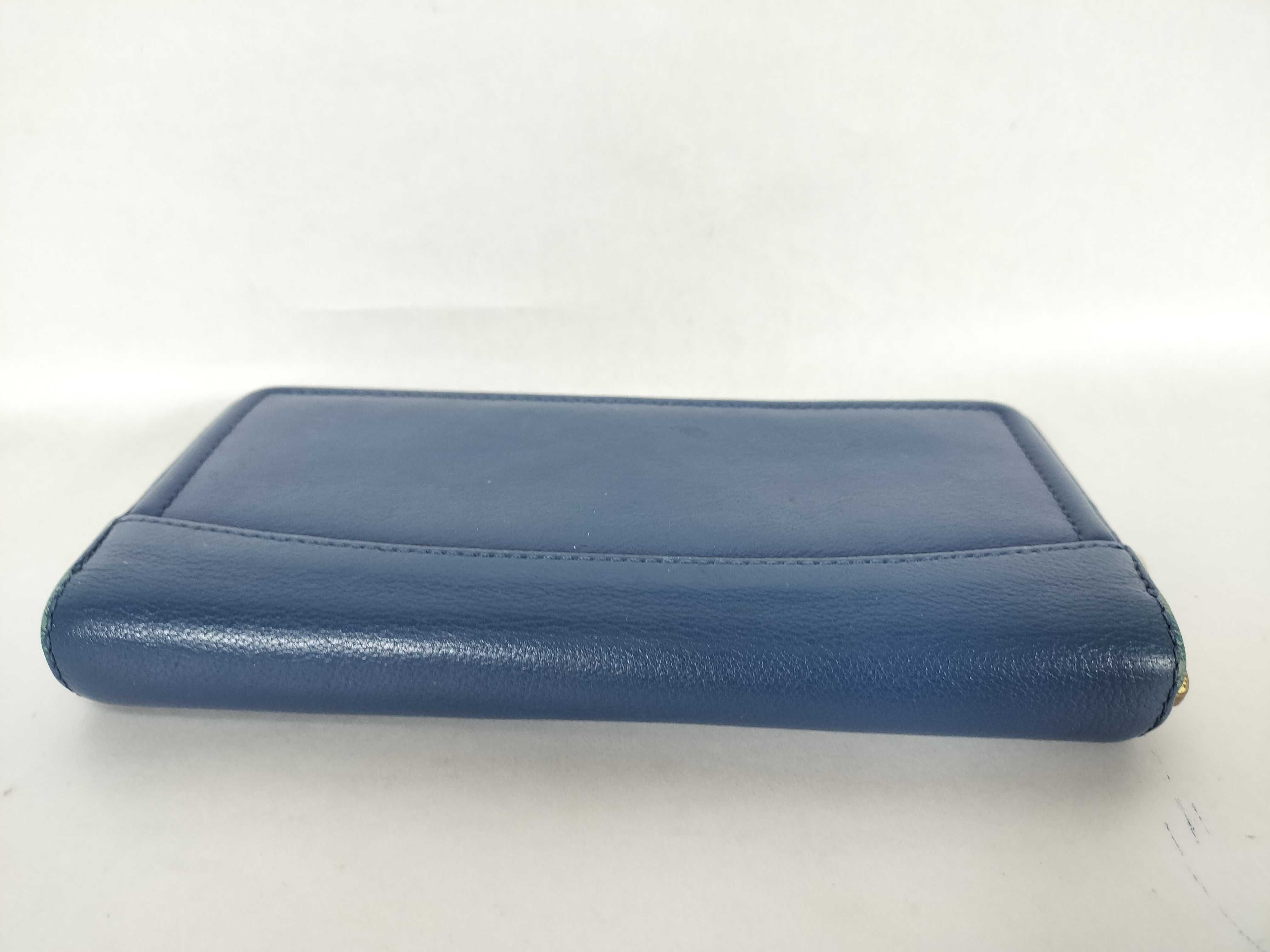 Leather Blue Round Zip Long Wallet — view 6