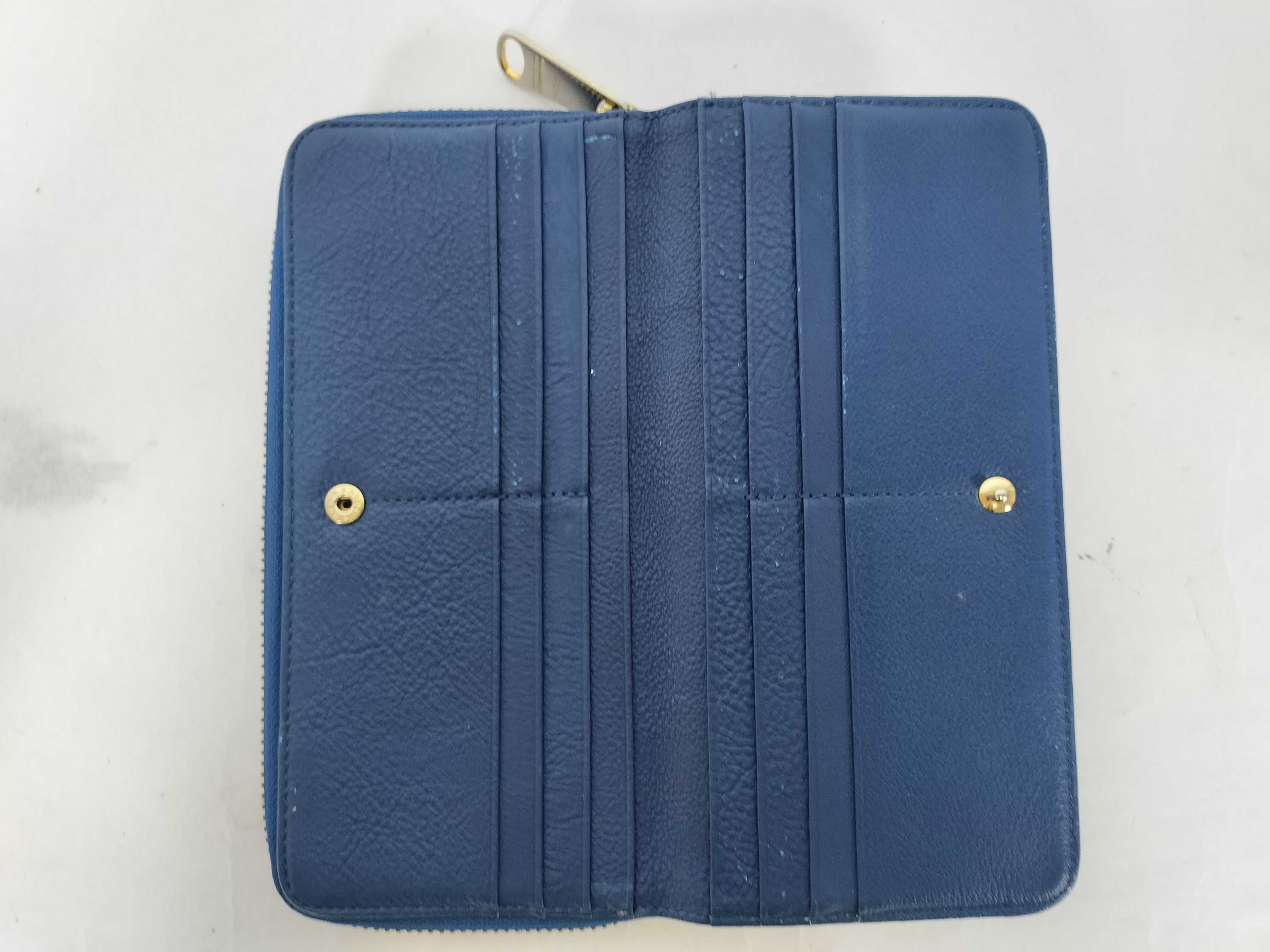 Leather Blue Round Zip Long Wallet — view 7