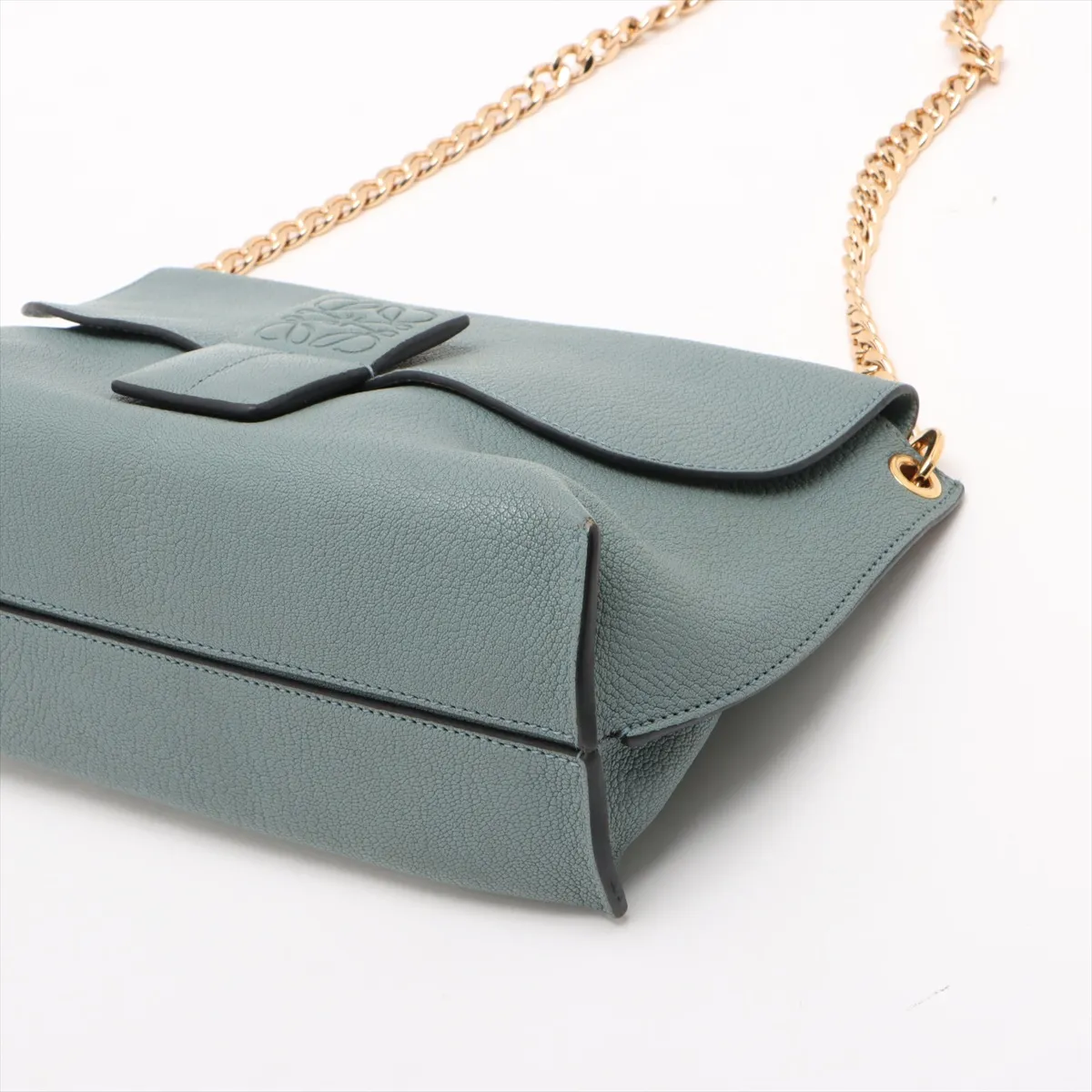 Avenue Leather Chain Shoulder Bag, Blue — view 3