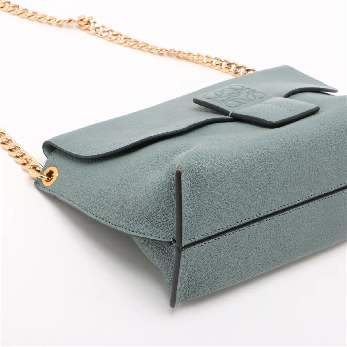 Avenue Leather Chain Shoulder Bag, Blue — view 4
