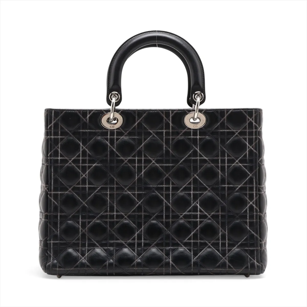 Cannage Lady Dior Large Leather 2-Way Handbag, Black — view 2