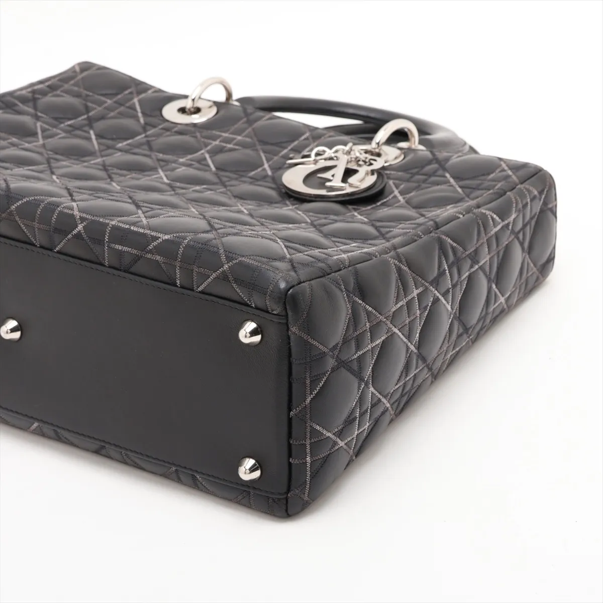 Cannage Lady Dior Large Leather 2-Way Handbag, Black — view 3