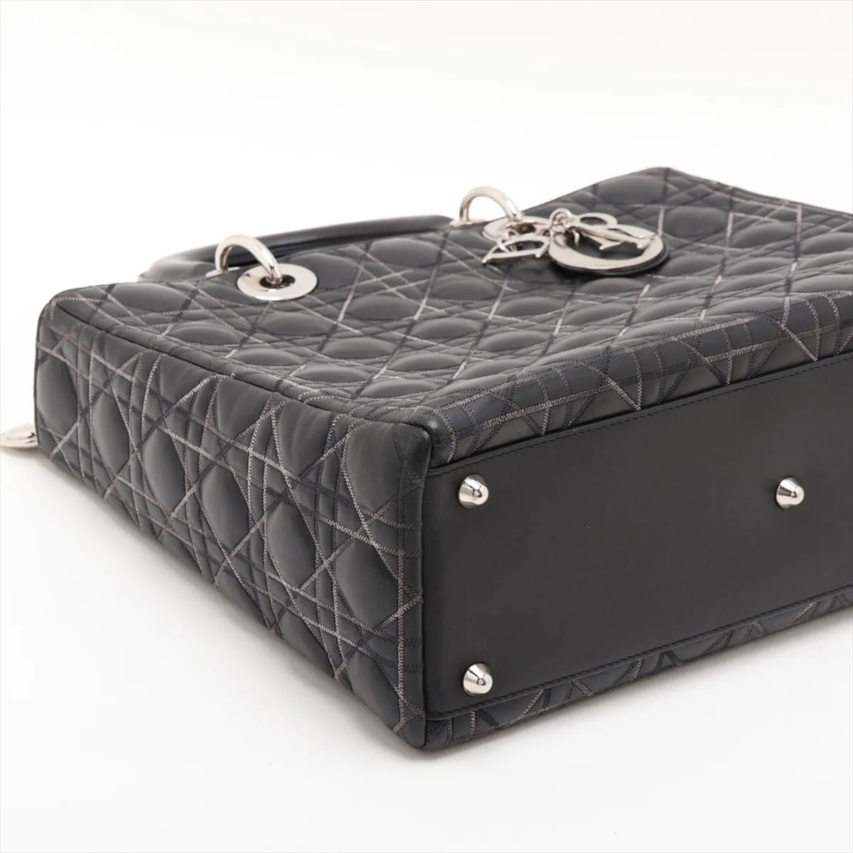 Cannage Lady Dior Large Leather 2-Way Handbag, Black — view 4