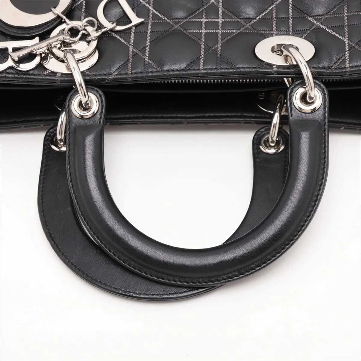 Cannage Lady Dior Large Leather 2-Way Handbag, Black — view 5