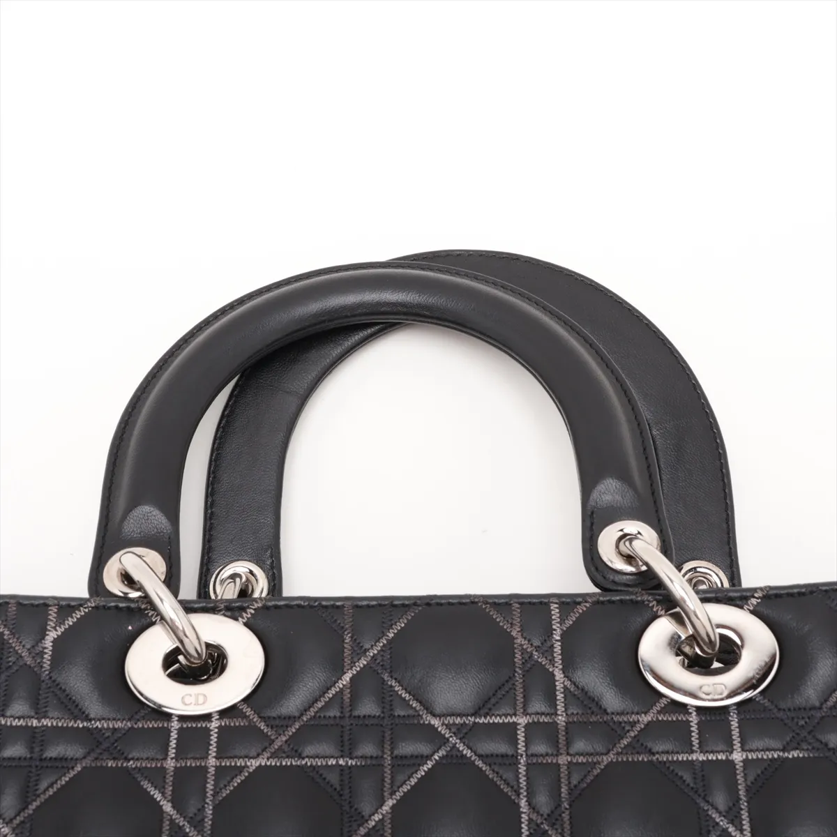 Cannage Lady Dior Large Leather 2-Way Handbag, Black — view 6