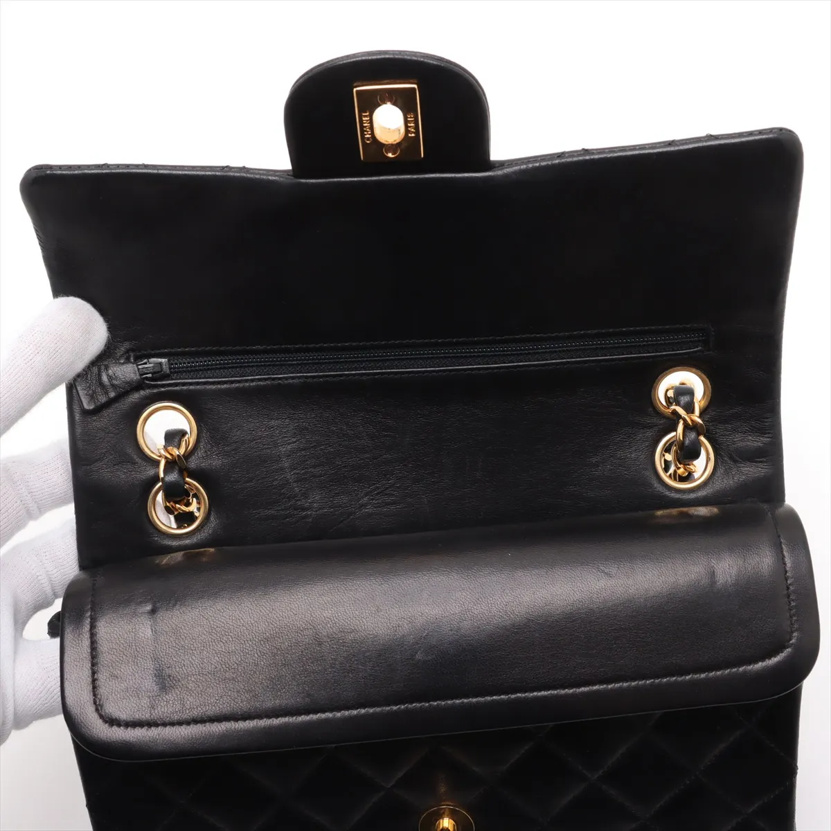 Matelasse 23 Lambskin Double Flap Double Chain Bag Black Gold Hardware 0511548 Series 0 A01113 — view 13