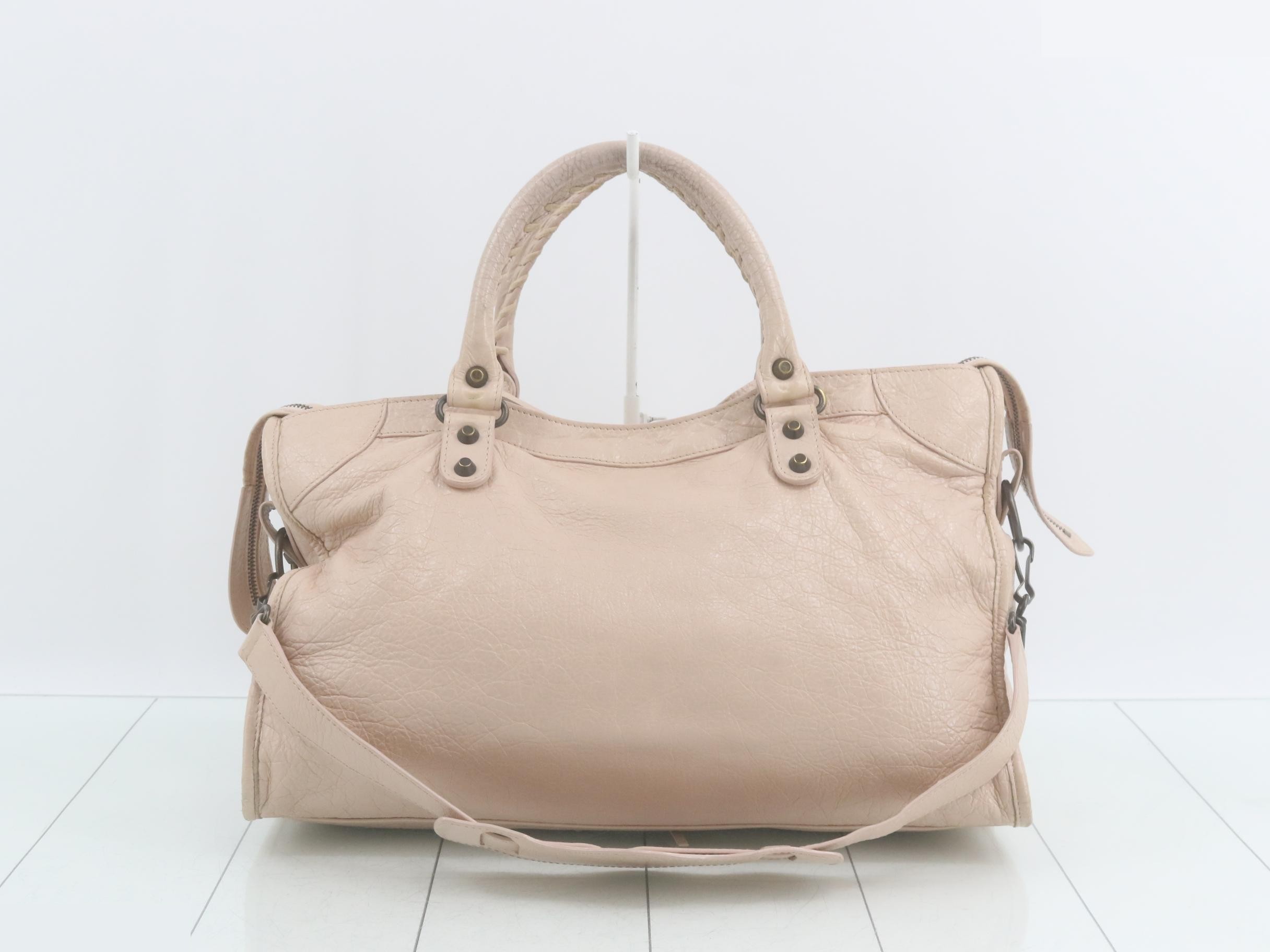The City 2-Way Handbag with Shoulder Strap, Leather, Pink Beige — view 2
