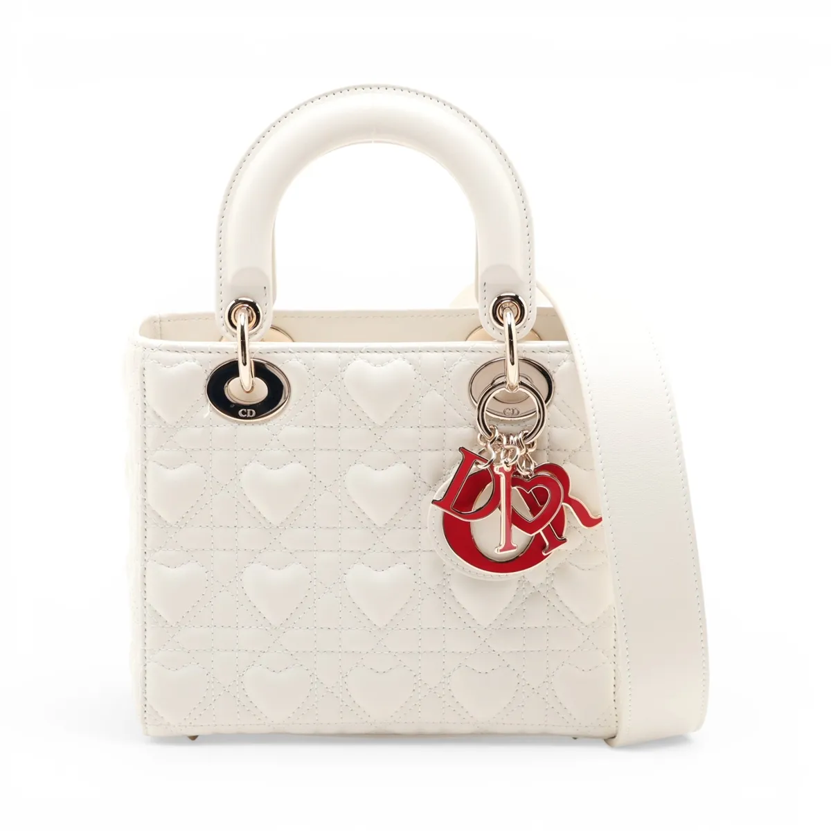 My Lady Dior Heart Cannage Lambskin 2-Way Handbag White