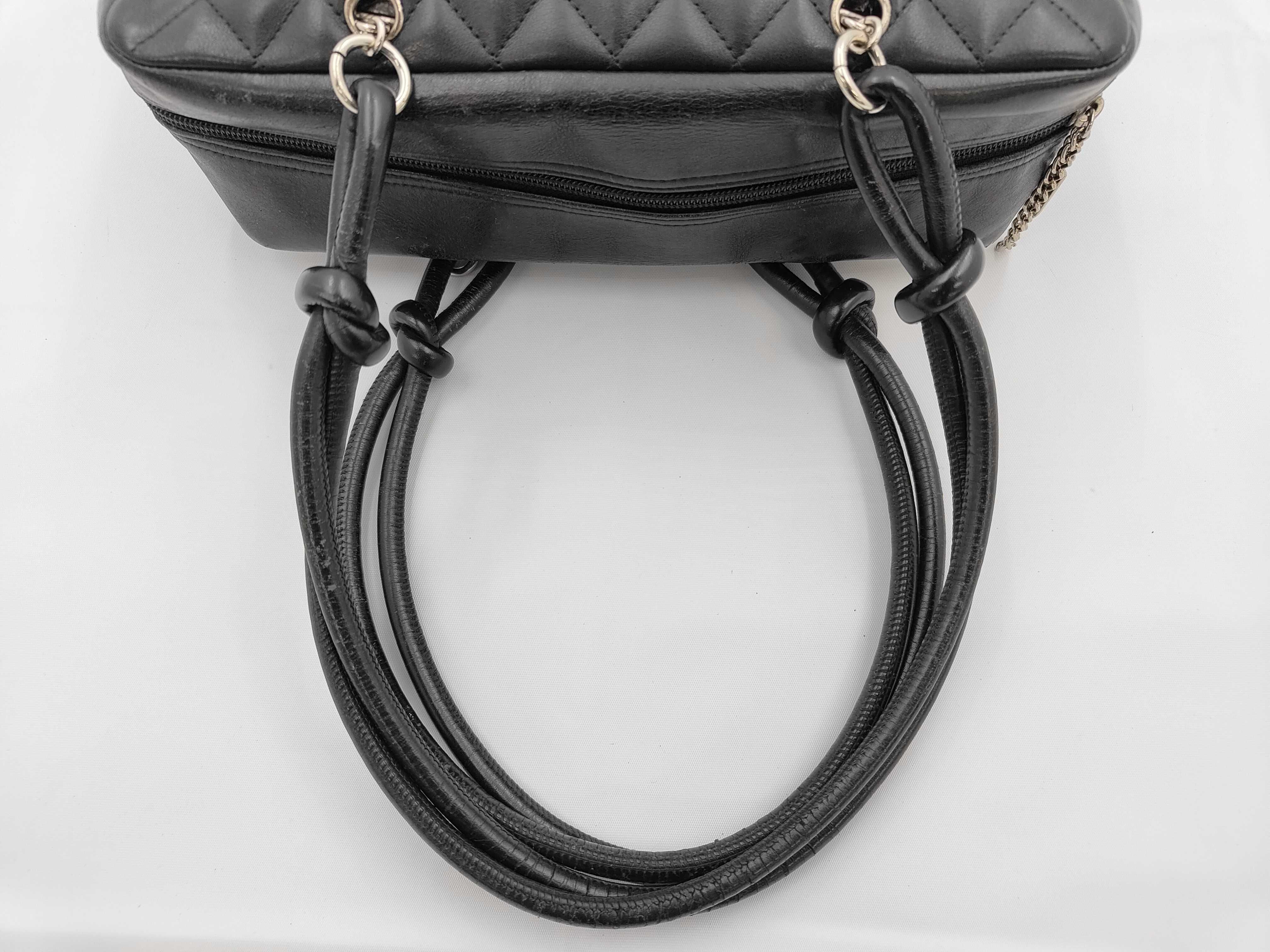 Cambon Line Bowling Bag, Lambskin x Patent Leather, Black, Silver Hardware, Shoulder Bag — view 3