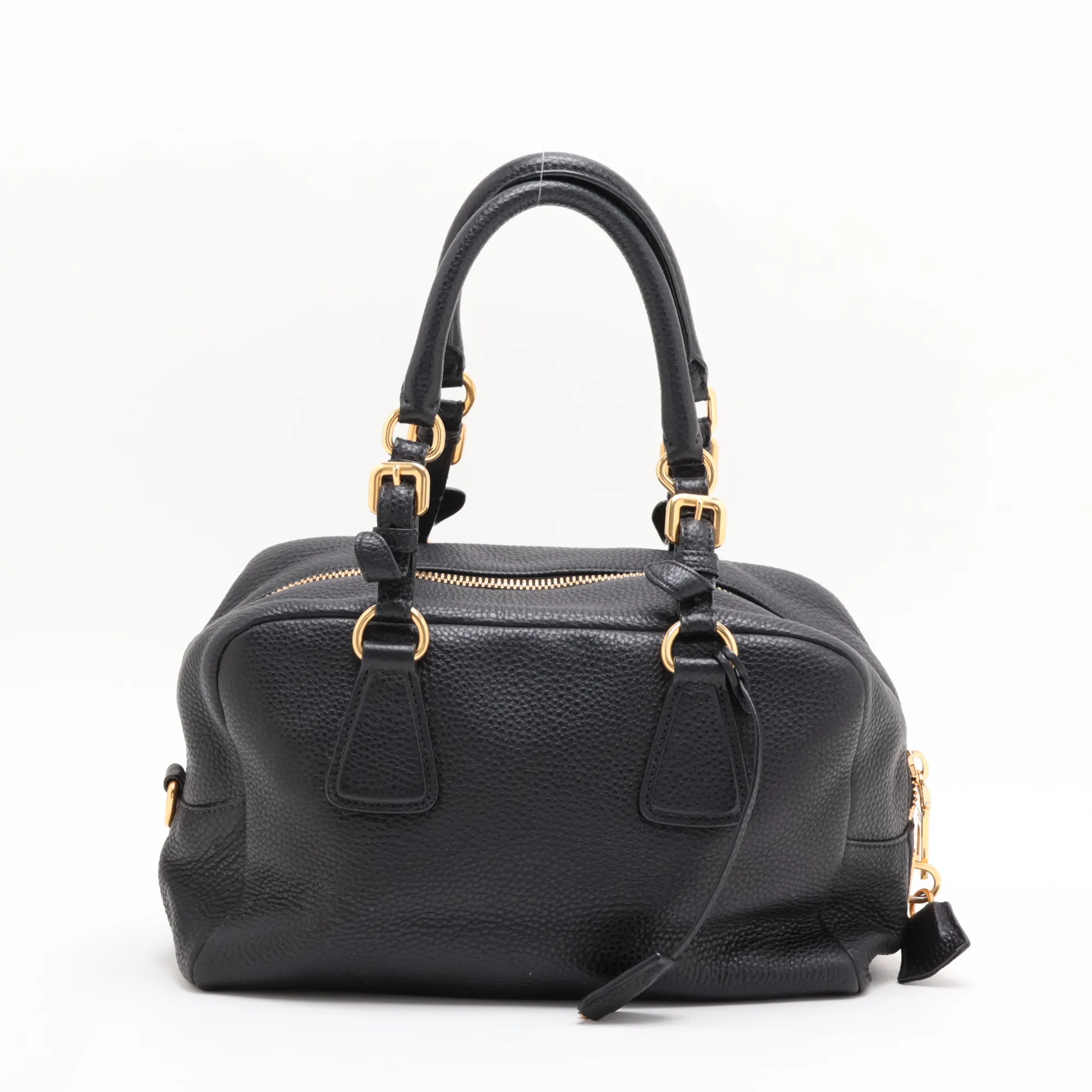 Vitello Leather Handbag, Black — view 2