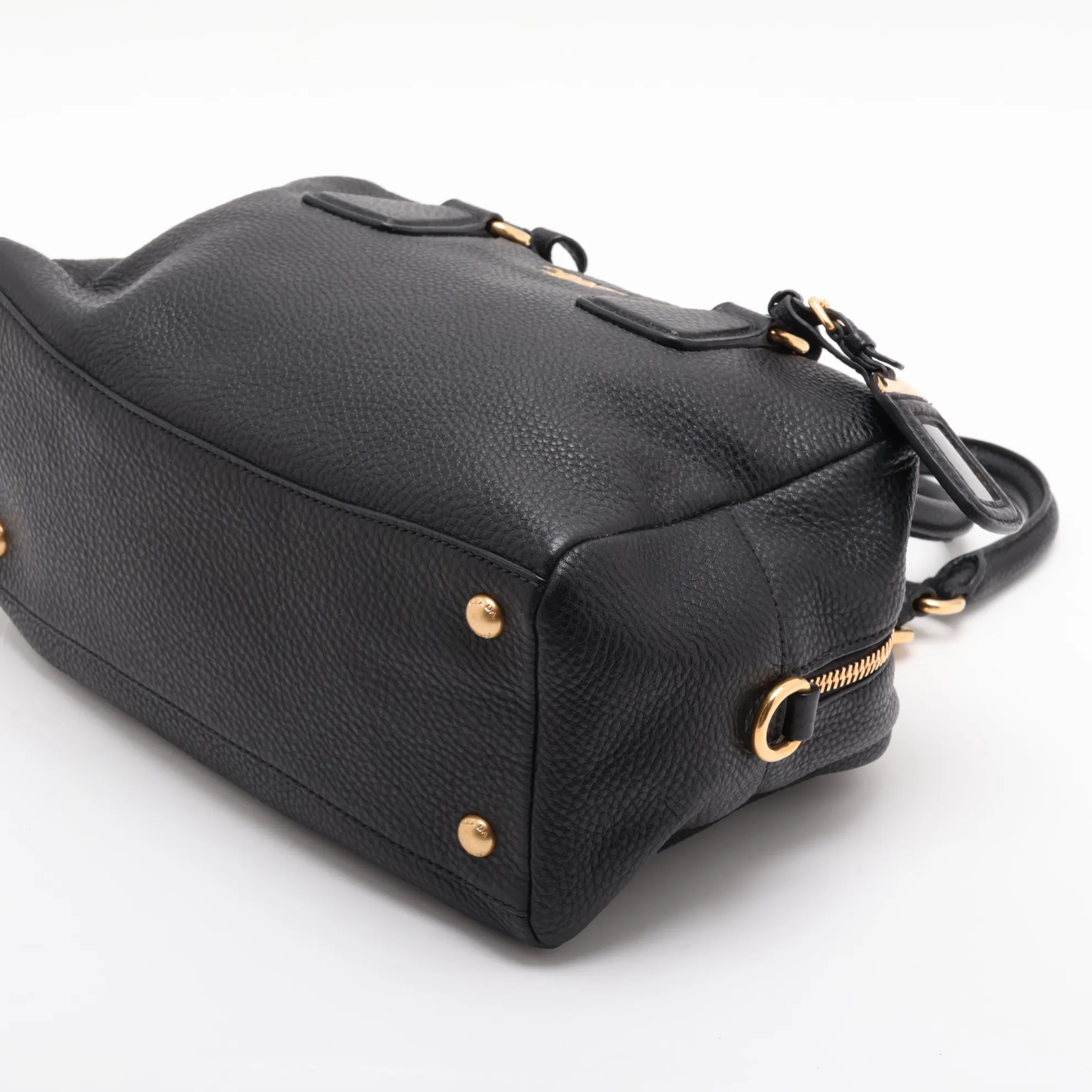 Vitello Leather Handbag, Black — view 3