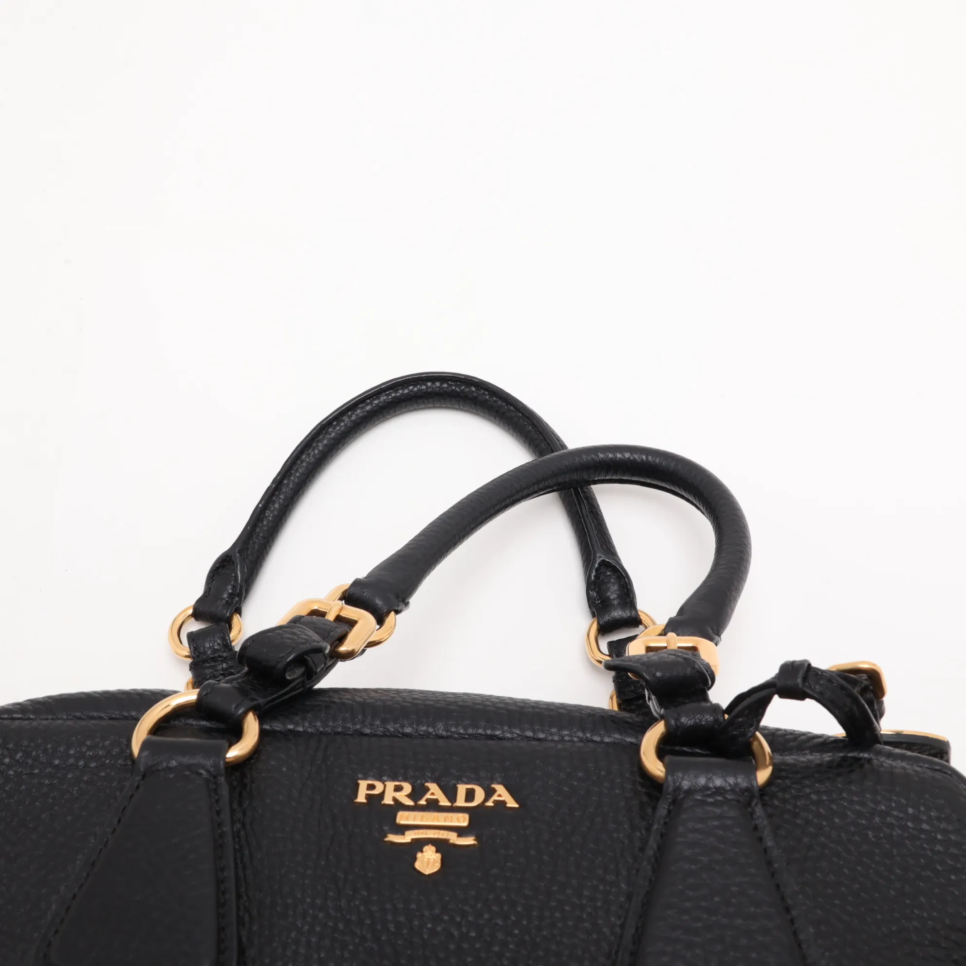 Vitello Leather Handbag, Black — view 6