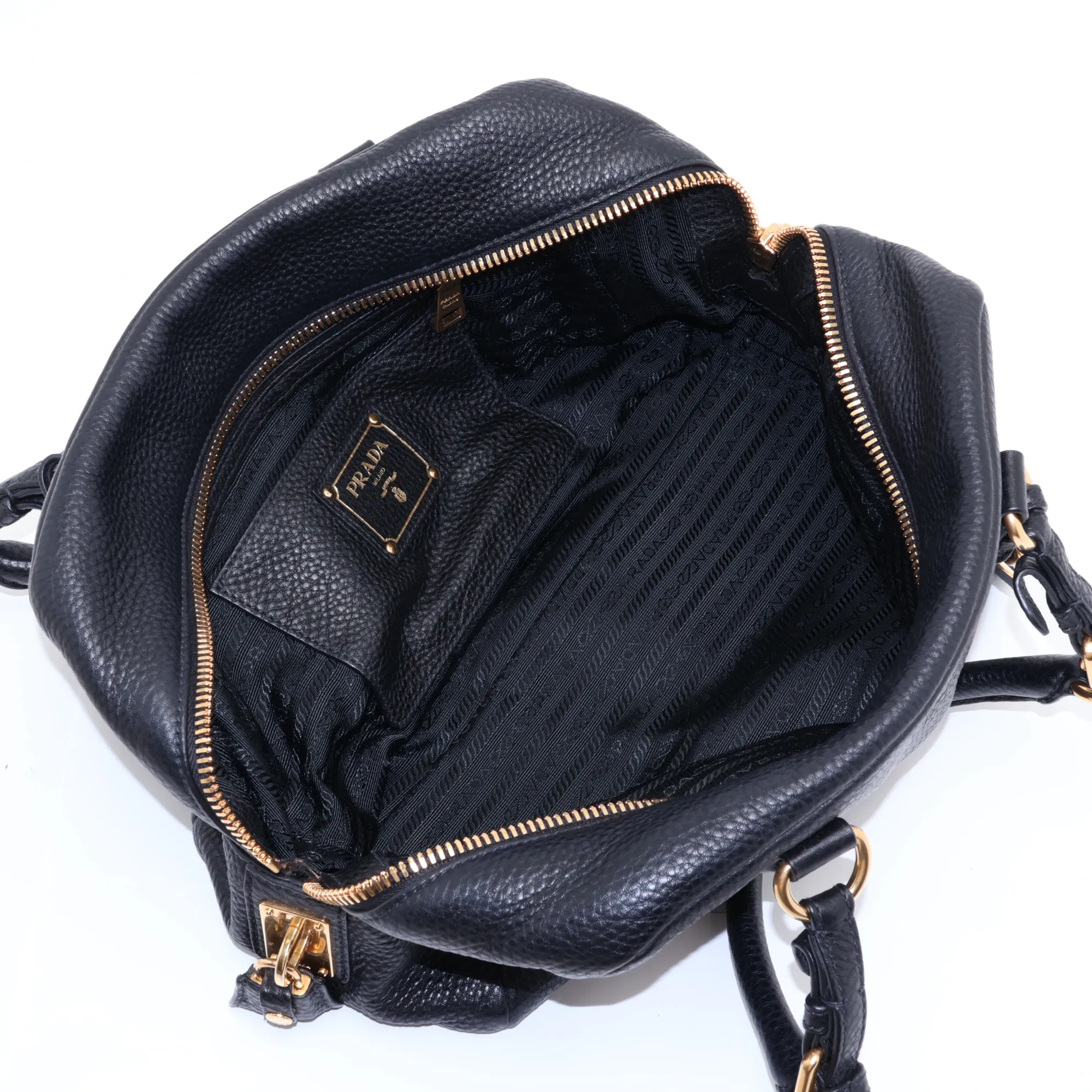 Vitello Leather Handbag, Black — view 7