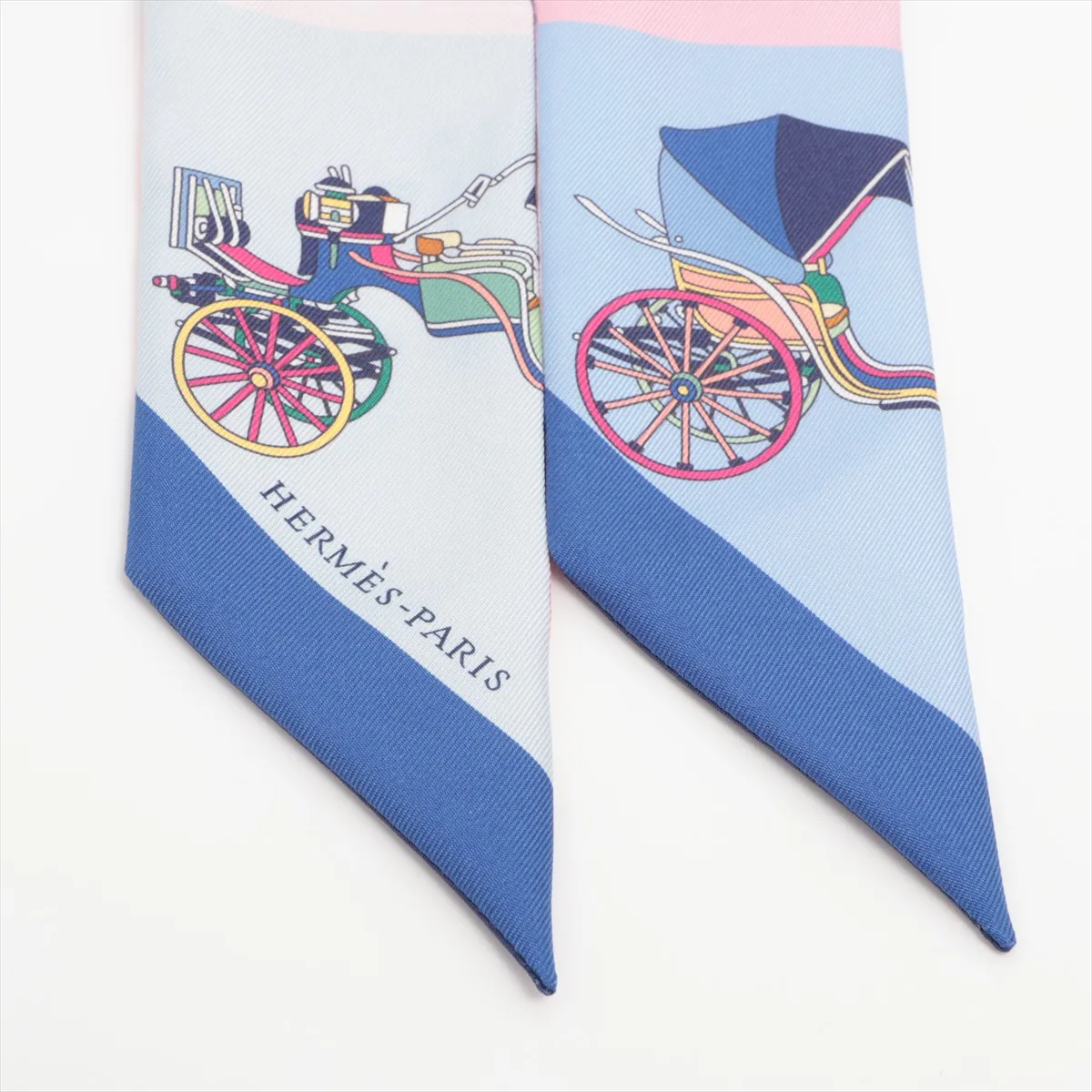 Twilly VOITURES EXQUISES Elaborate carriage scarf Silk Blue x Pink — view 2