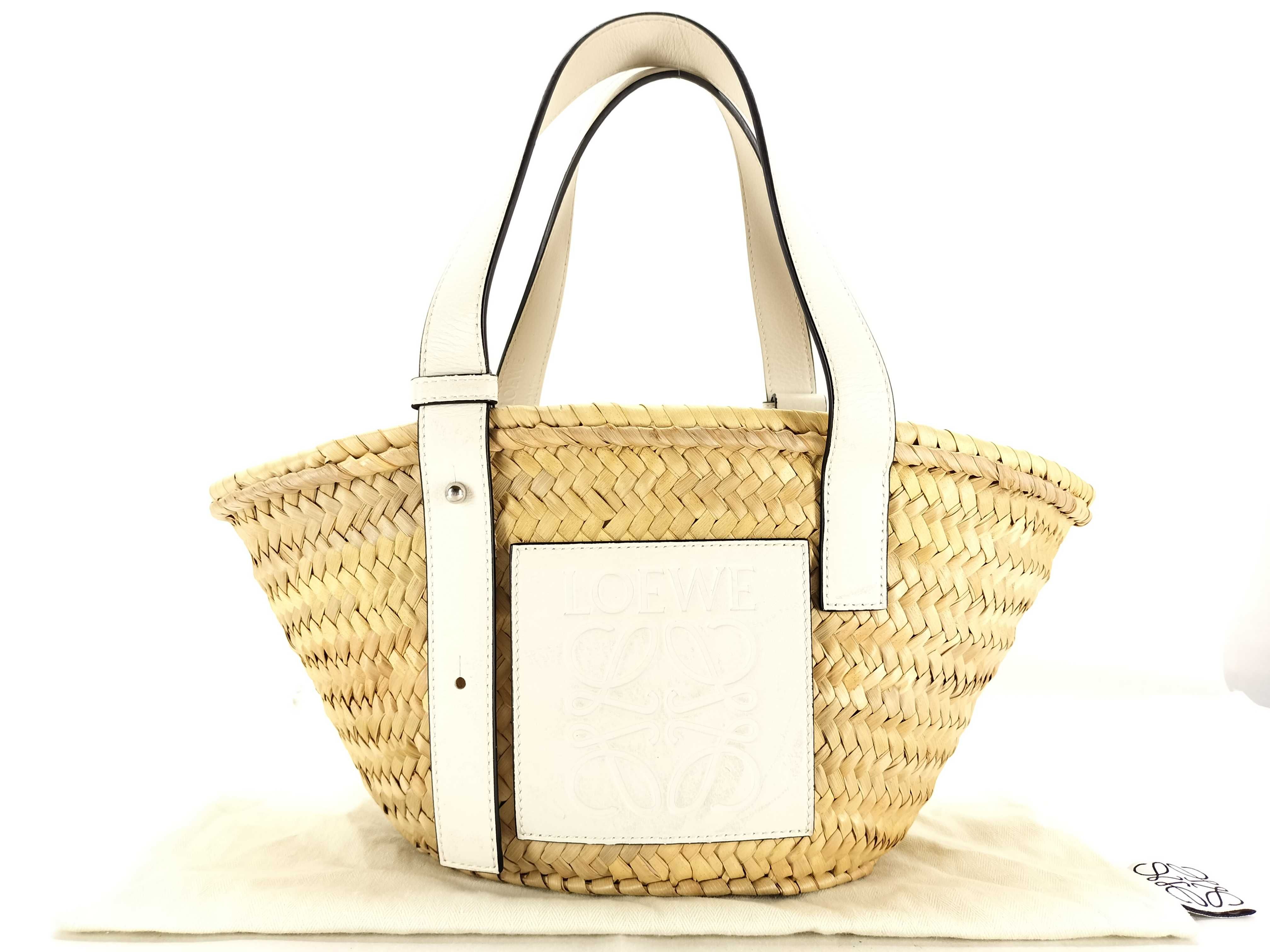 Basket Small Raffia x Leather Basket Bag Beige x White Handbag