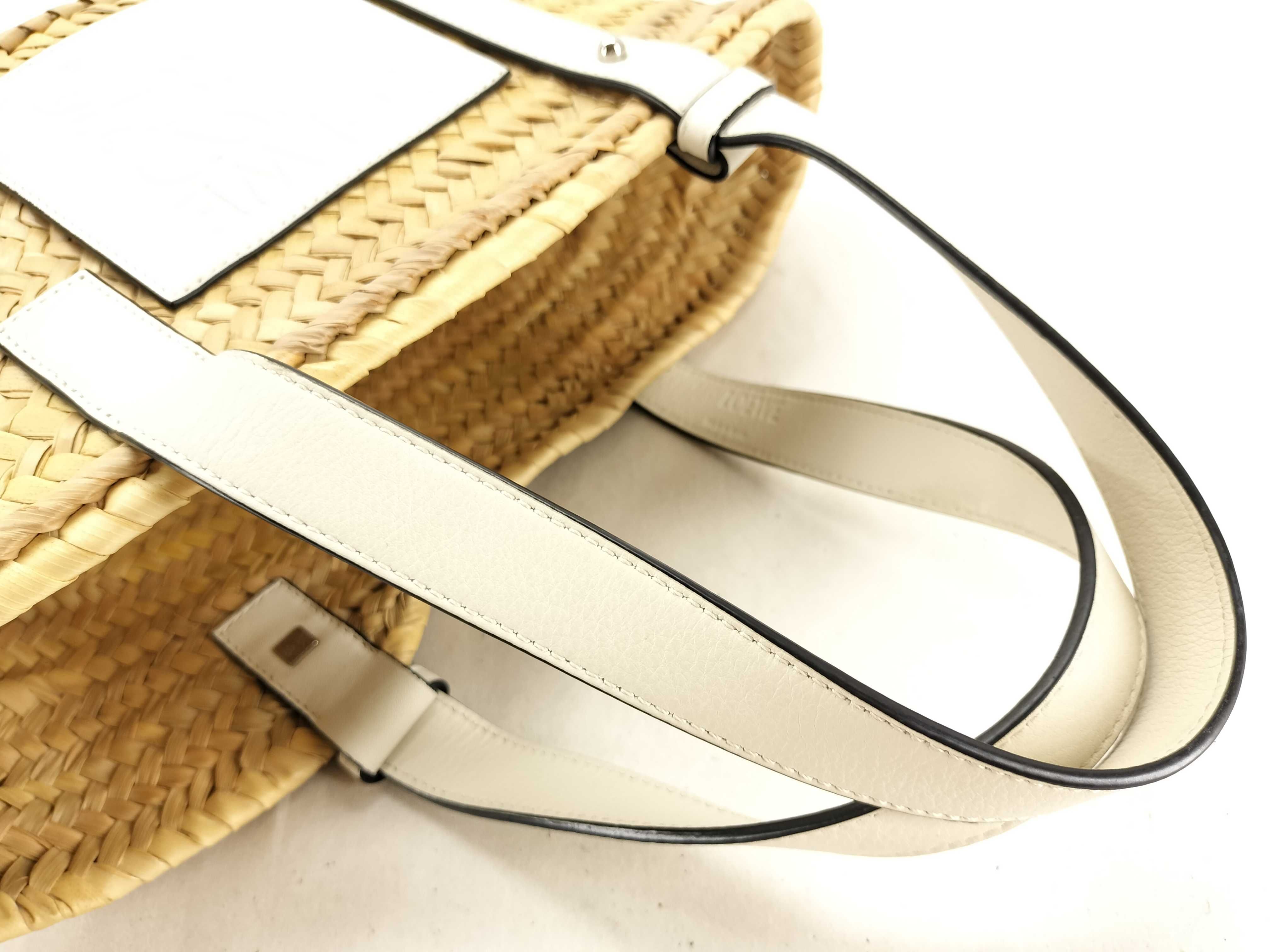 Basket Small Raffia x Leather Basket Bag Beige x White Handbag — view 3
