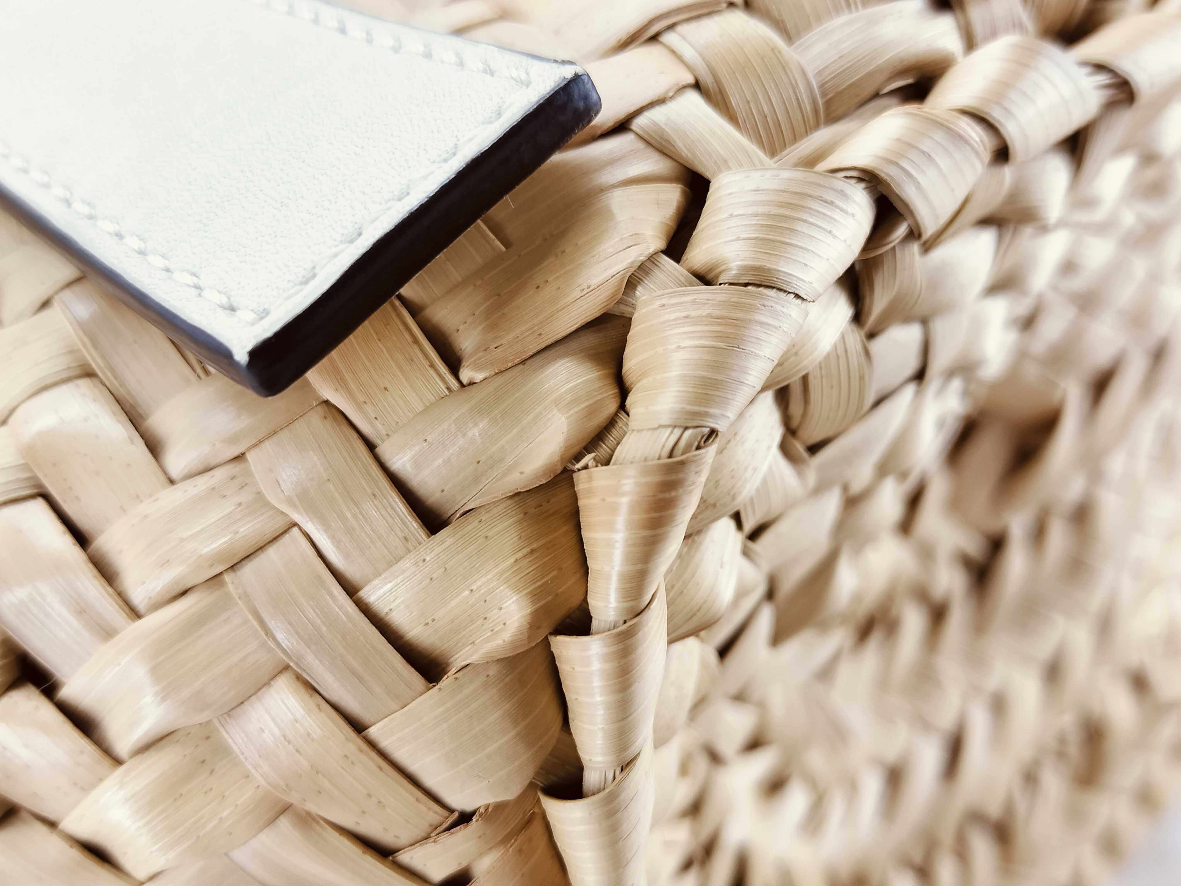Basket Small Raffia x Leather Basket Bag Beige x White Handbag — view 6
