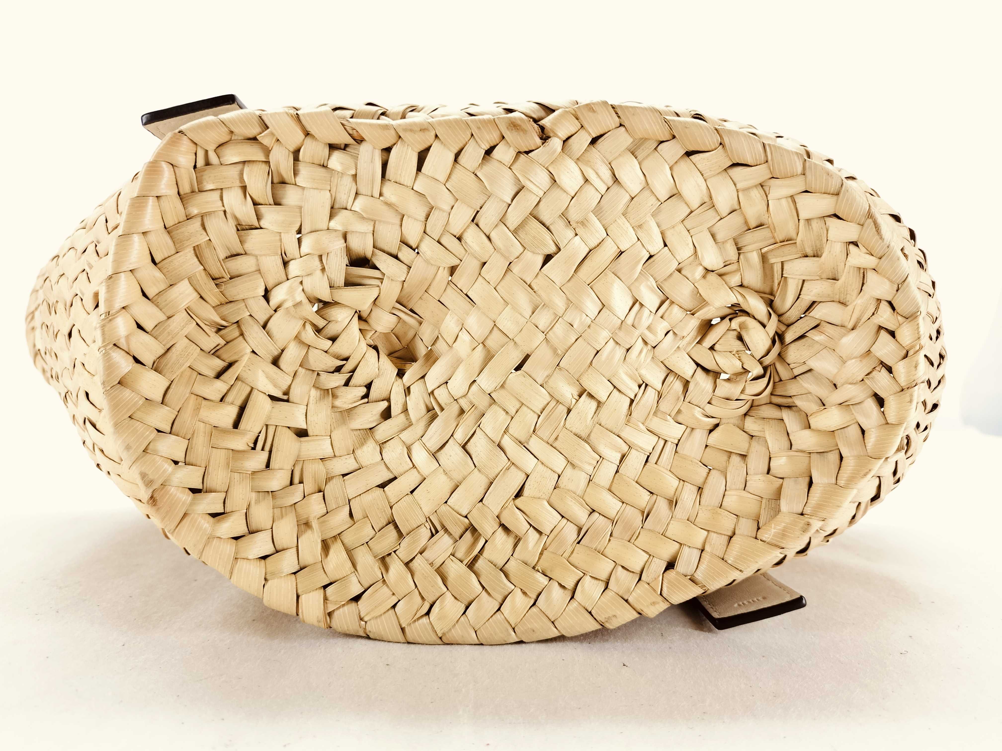 Basket Small Raffia x Leather Basket Bag Beige x White Handbag — view 7