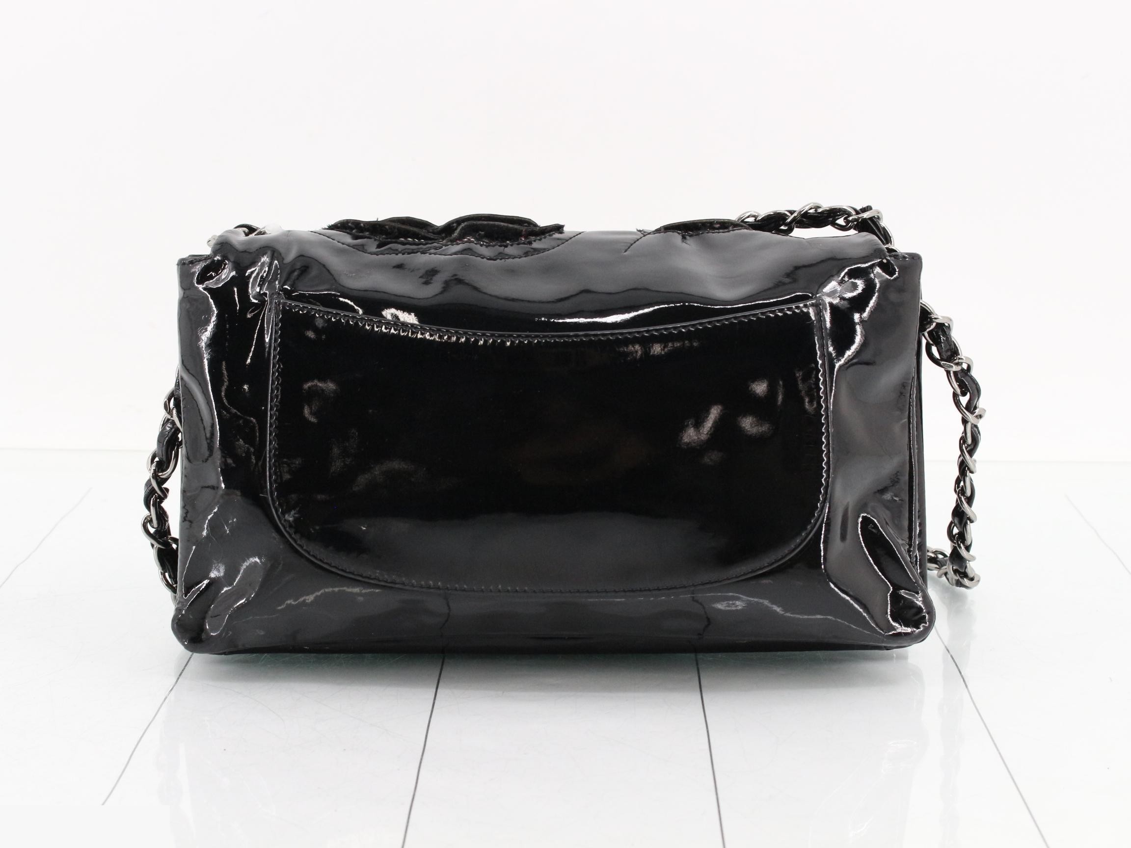 Camellia Enamel Chain Shoulder Bag, Black — view 2