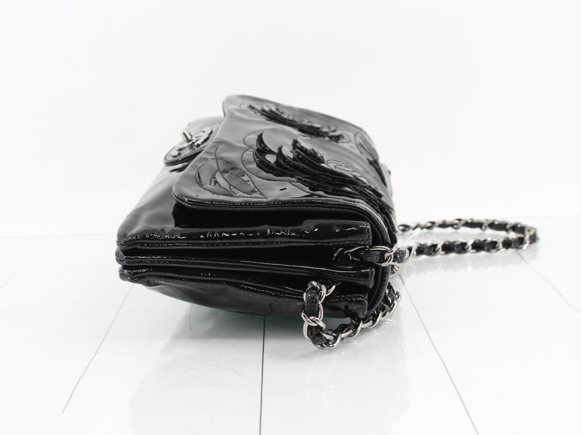 Camellia Enamel Chain Shoulder Bag, Black — view 3