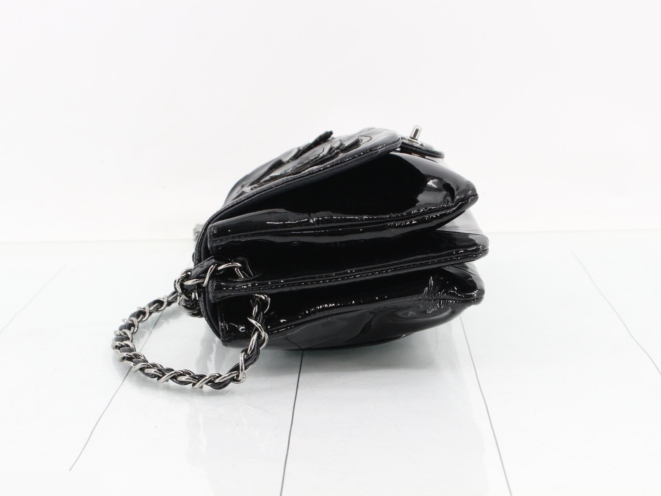 Camellia Enamel Chain Shoulder Bag, Black — view 4