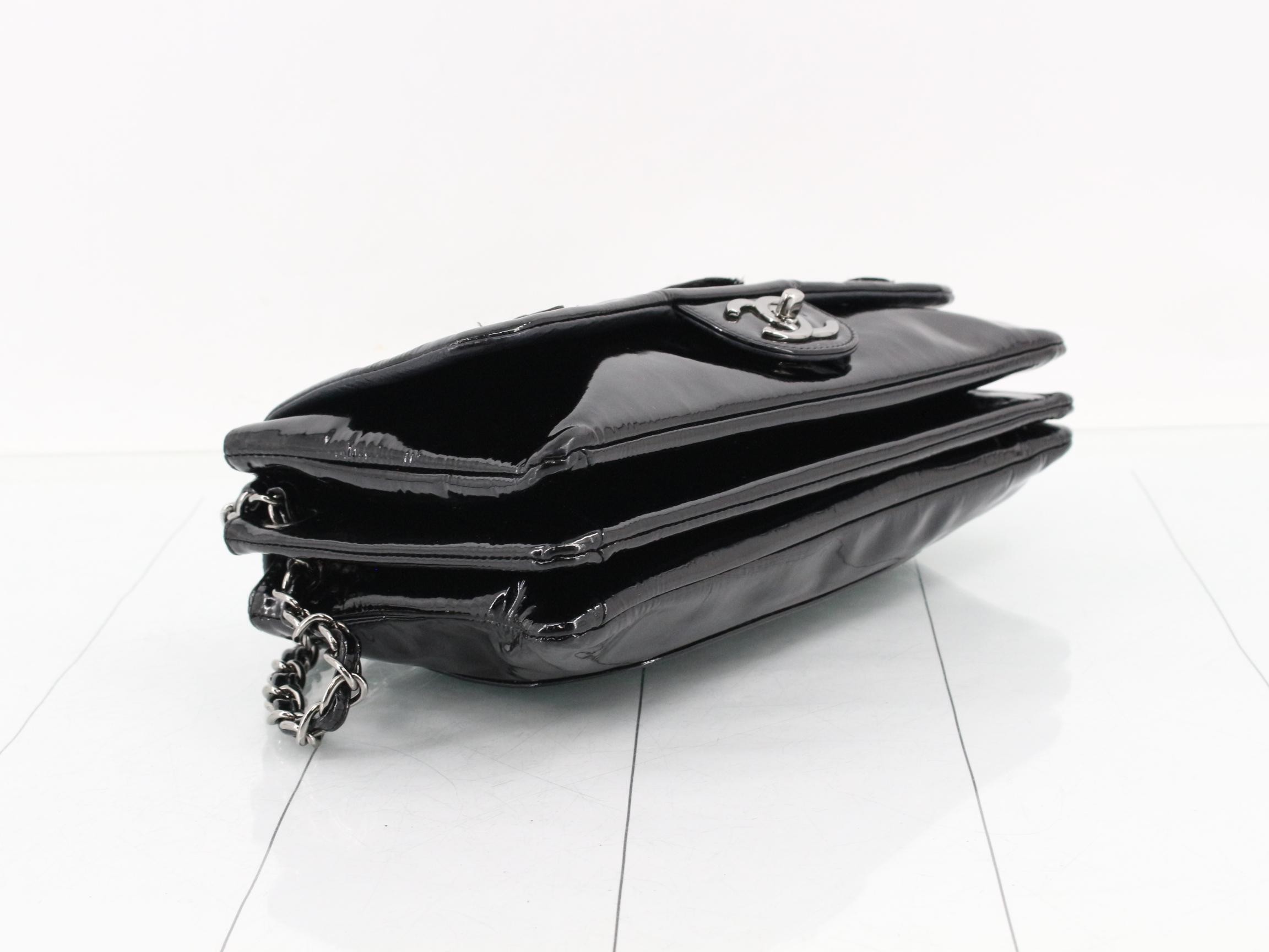 Camellia Enamel Chain Shoulder Bag, Black — view 5