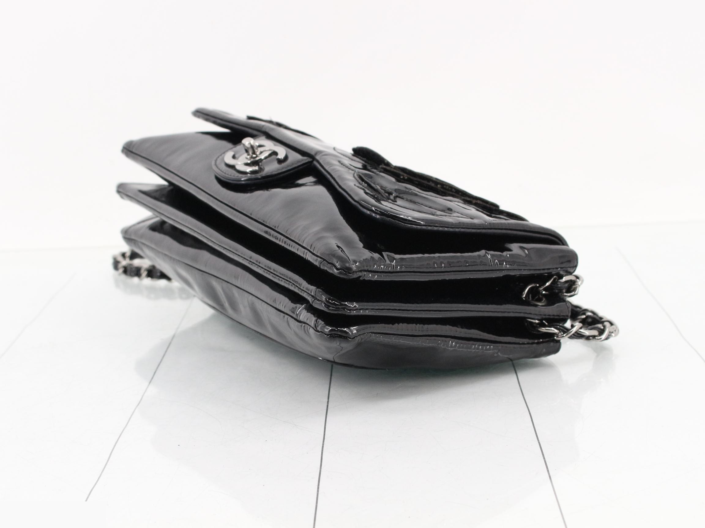 Camellia Enamel Chain Shoulder Bag, Black — view 6
