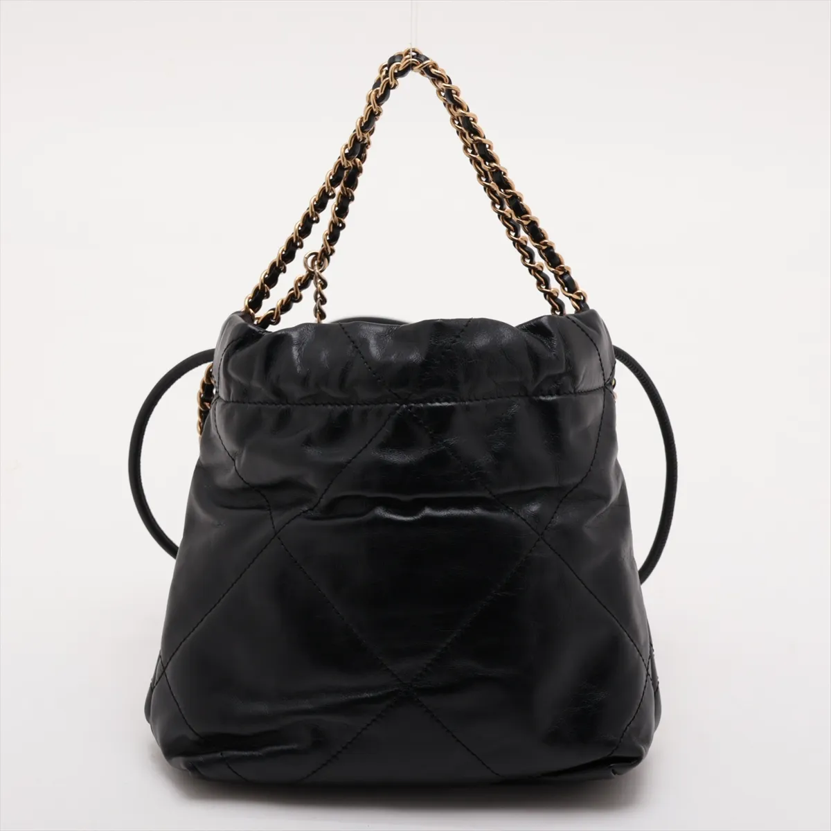 22 Mini Shiny Calfskin Chain Shoulder Bag Black Gold Hardware PCLX6C49 Random Plate AS3980 — view 2