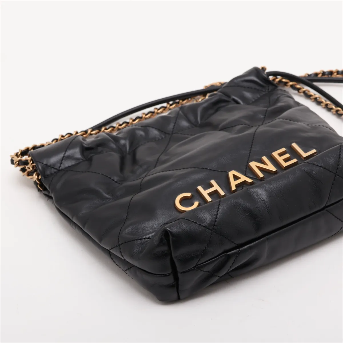 22 Mini Shiny Calfskin Chain Shoulder Bag Black Gold Hardware PCLX6C49 Random Plate AS3980 — view 4