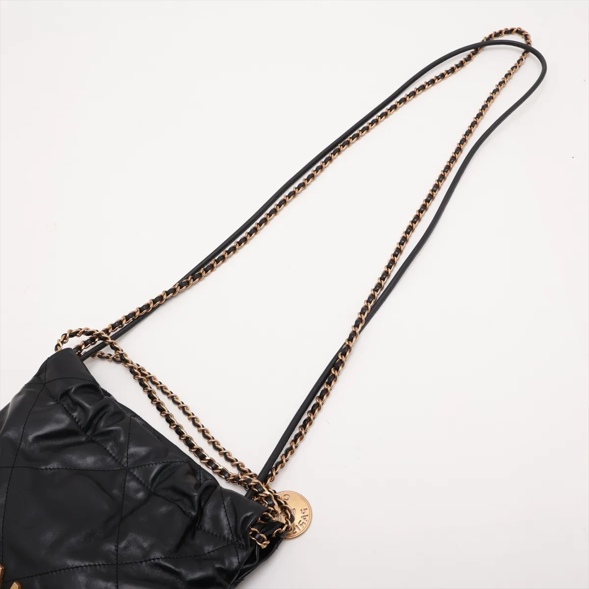 22 Mini Shiny Calfskin Chain Shoulder Bag Black Gold Hardware PCLX6C49 Random Plate AS3980 — view 5