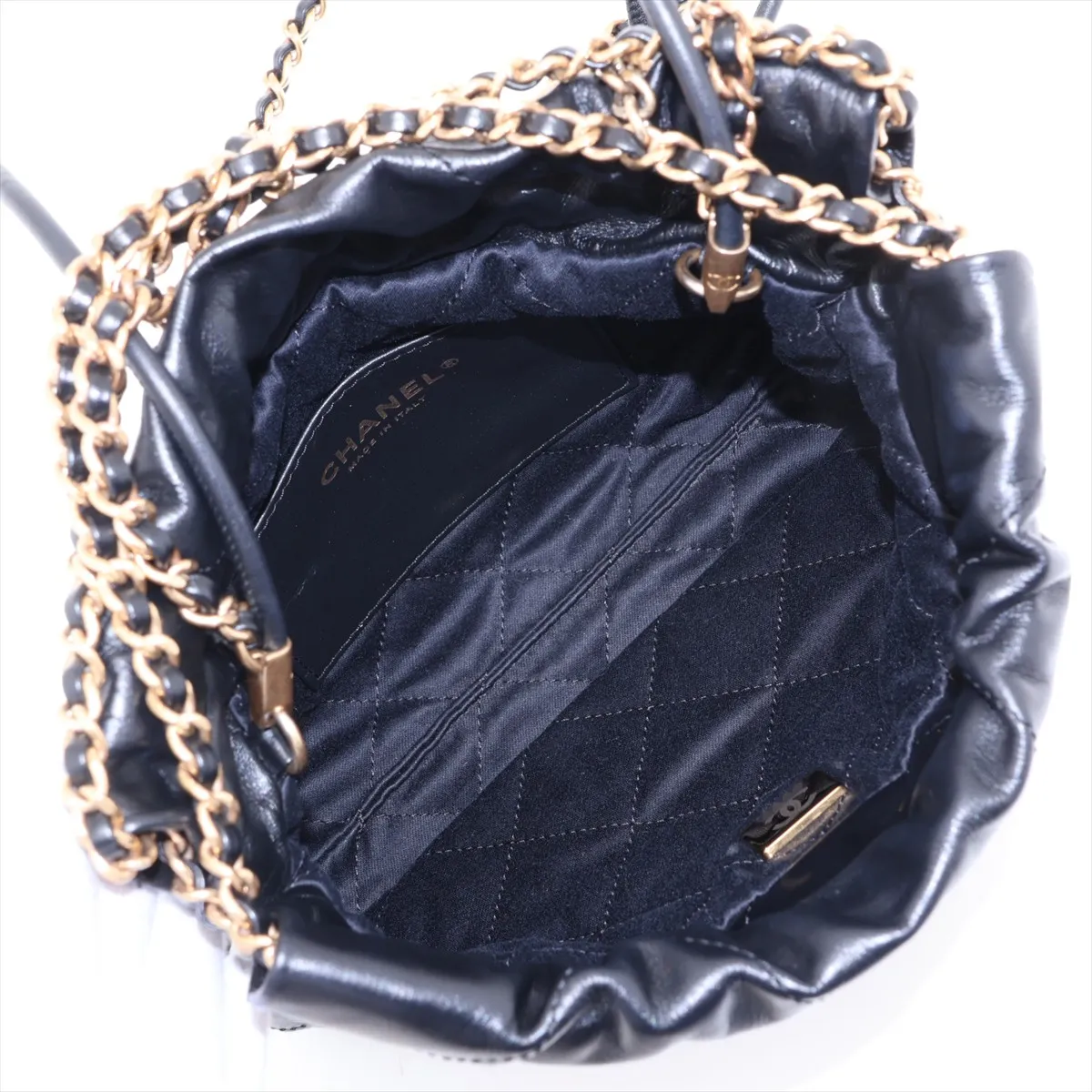 22 Mini Shiny Calfskin Chain Shoulder Bag Black Gold Hardware PCLX6C49 Random Plate AS3980 — view 6
