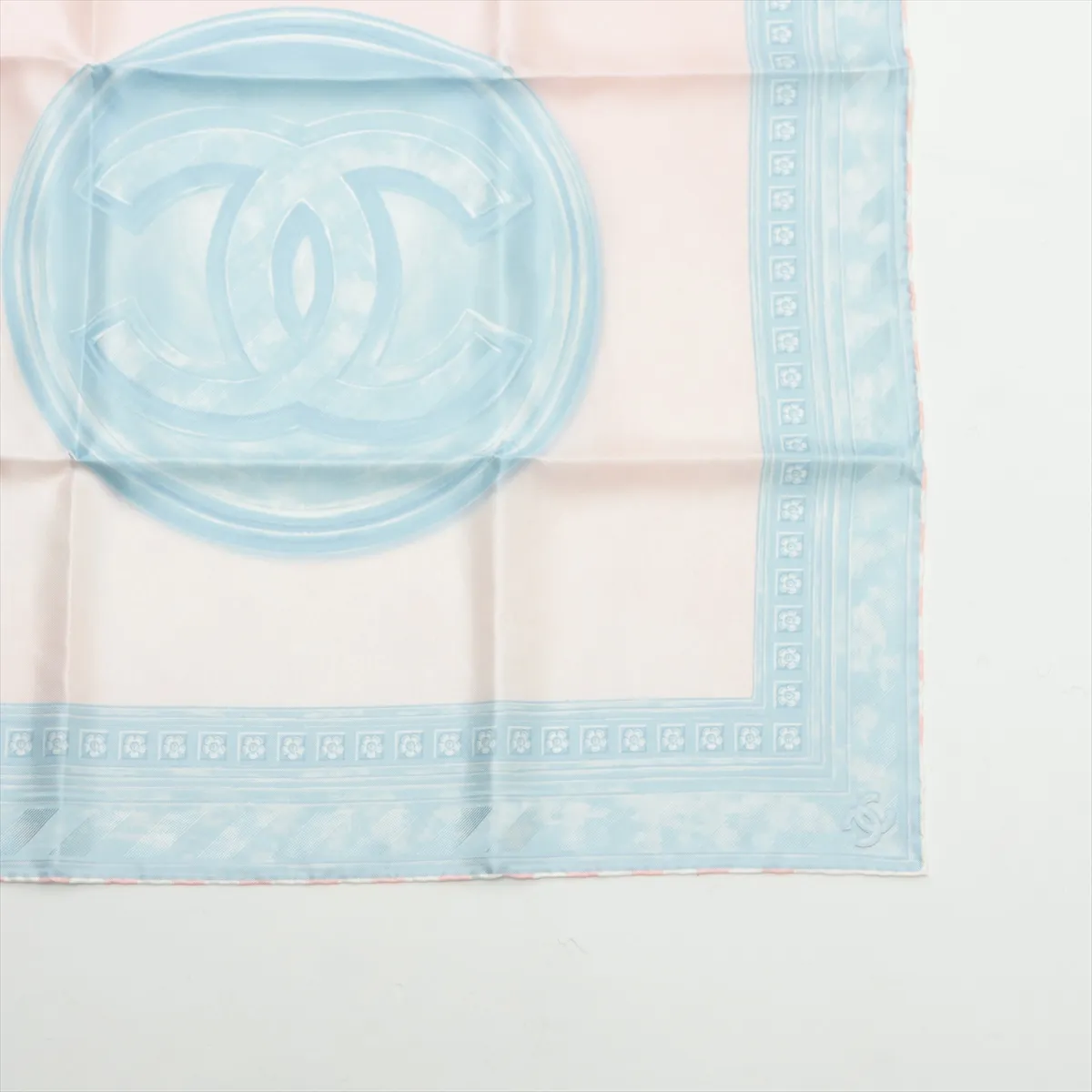 Coco Mark Scarf, Silk, Blue x Pink, Scratches — view 4
