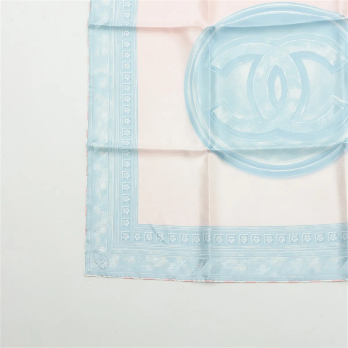 Coco Mark Scarf, Silk, Blue x Pink, Scratches — view 5
