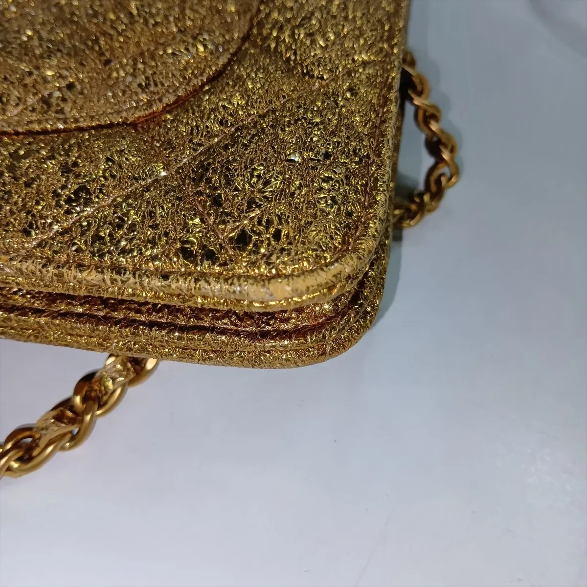 Matelassé Leather Chain Wallet, Gold, Gold Hardware, 11561632, Serial Number 11 — view 12