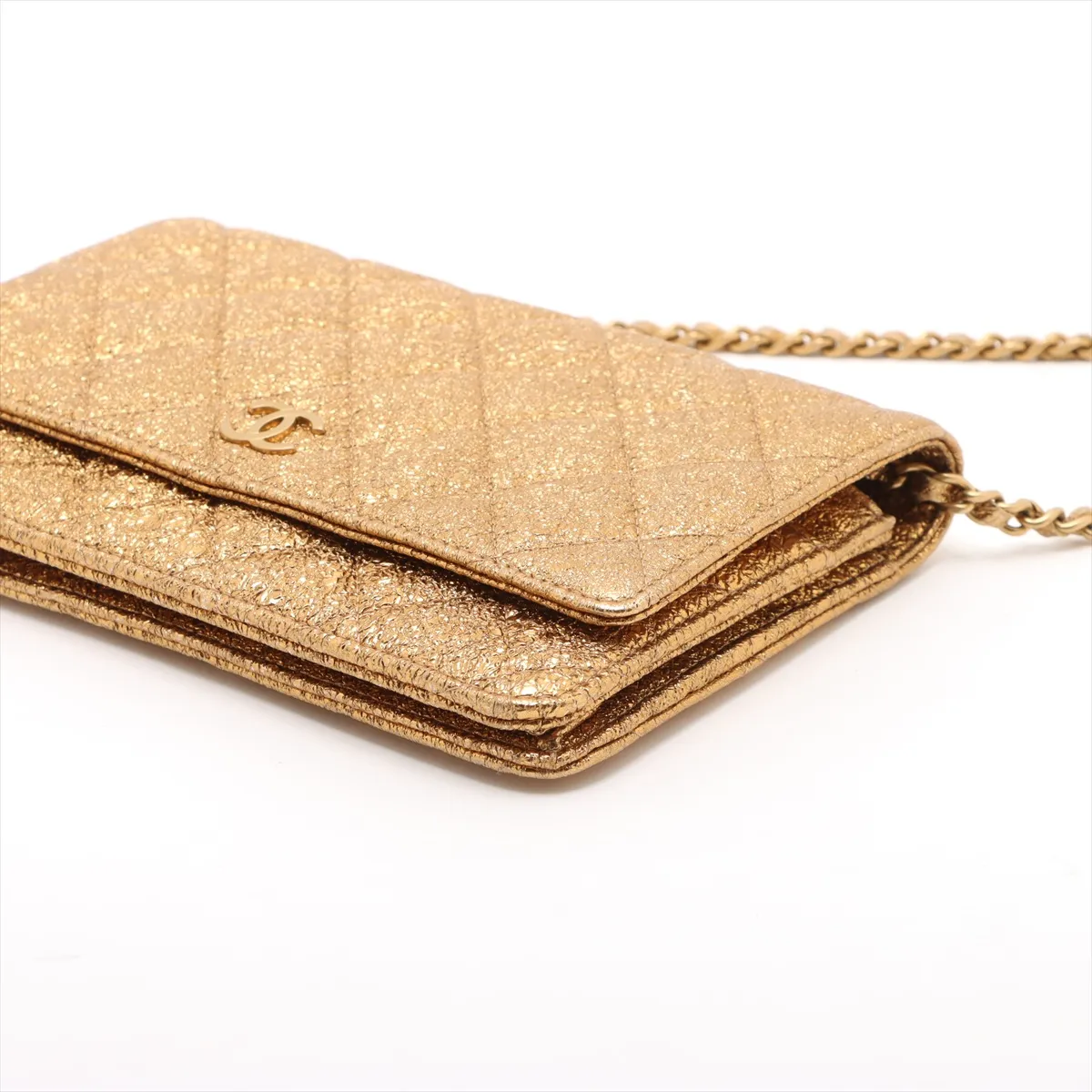 Matelassé Leather Chain Wallet, Gold, Gold Hardware, 11561632, Serial Number 11 — view 3