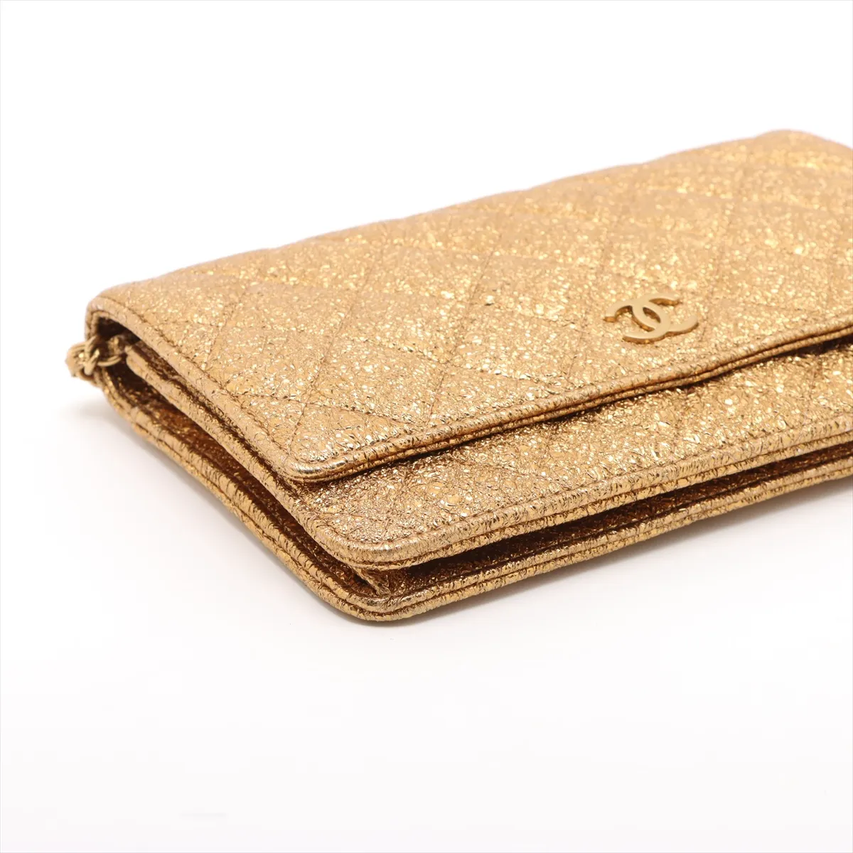Matelassé Leather Chain Wallet, Gold, Gold Hardware, 11561632, Serial Number 11 — view 4