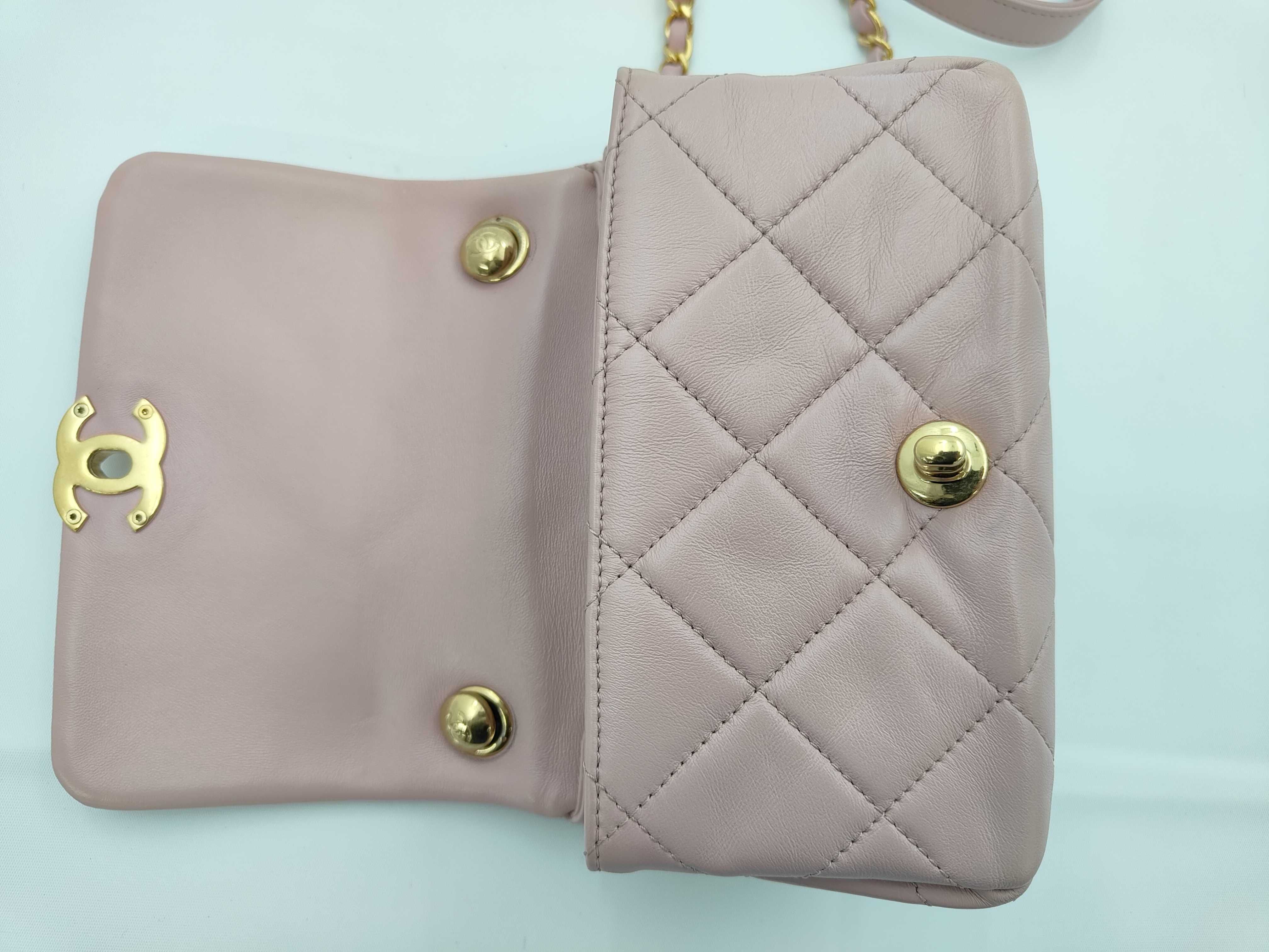 Mini Matelassé Lambskin Pink Chain Shoulder Bag — view 11
