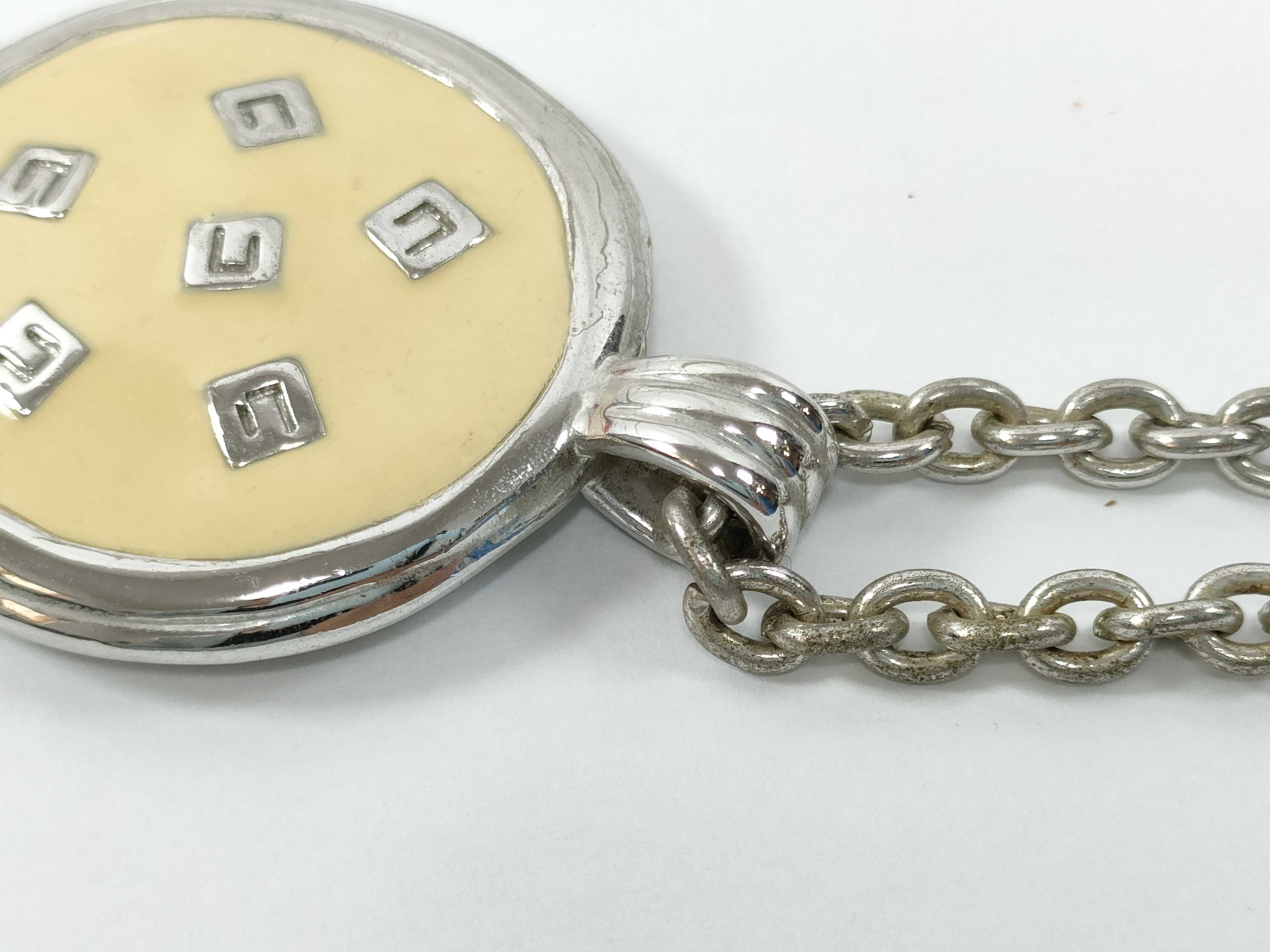 Vintage Large Circle Beige Silver Necklace — view 5