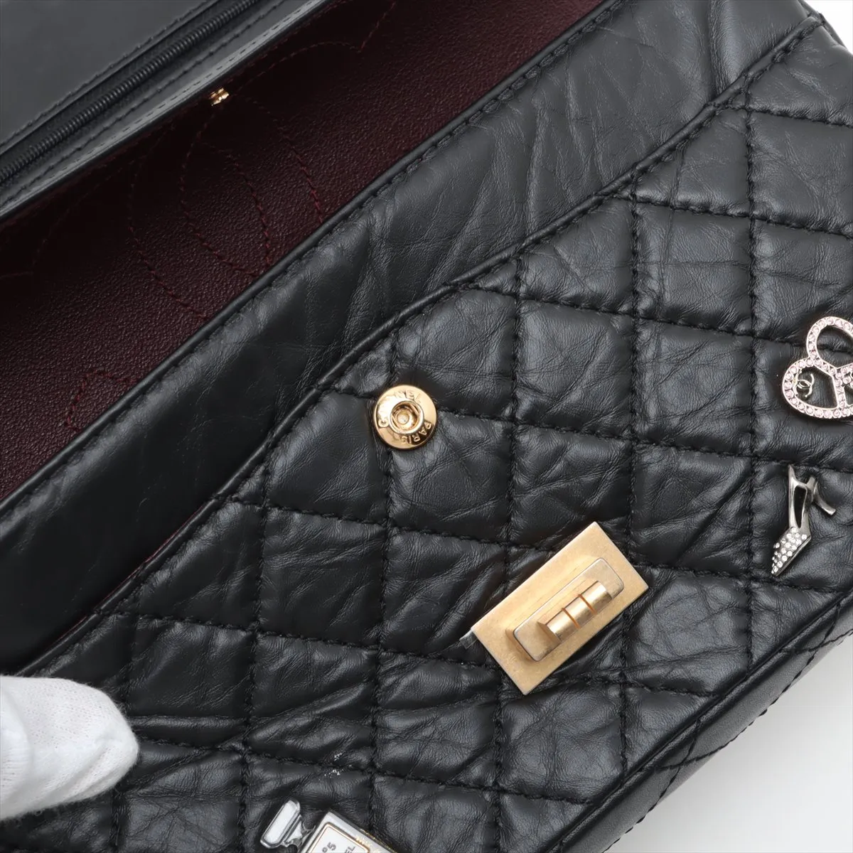 [Individually wrapped] Chanel Matelasse 2.55 Vintage Calf Double Flap Double Chain Bag Icon Black Gold Hardware 25528727 25th Series — view 12
