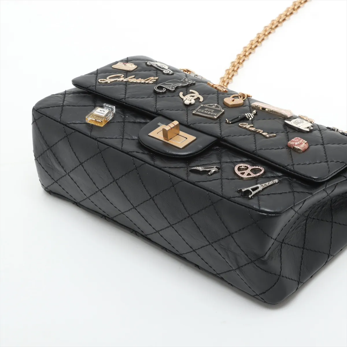 [Individually wrapped] Chanel Matelasse 2.55 Vintage Calf Double Flap Double Chain Bag Icon Black Gold Hardware 25528727 25th Series — view 3