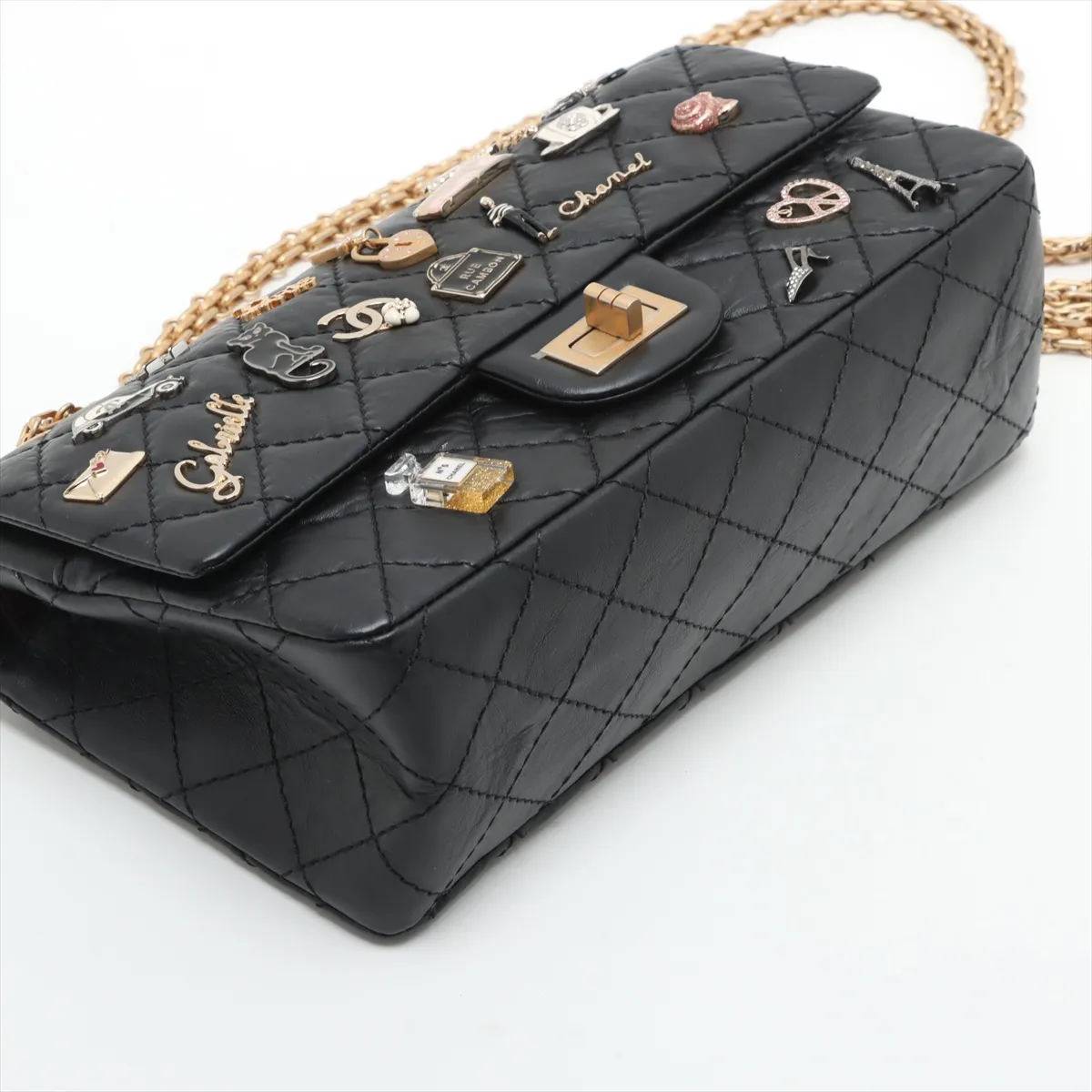 [Individually wrapped] Chanel Matelasse 2.55 Vintage Calf Double Flap Double Chain Bag Icon Black Gold Hardware 25528727 25th Series — view 4