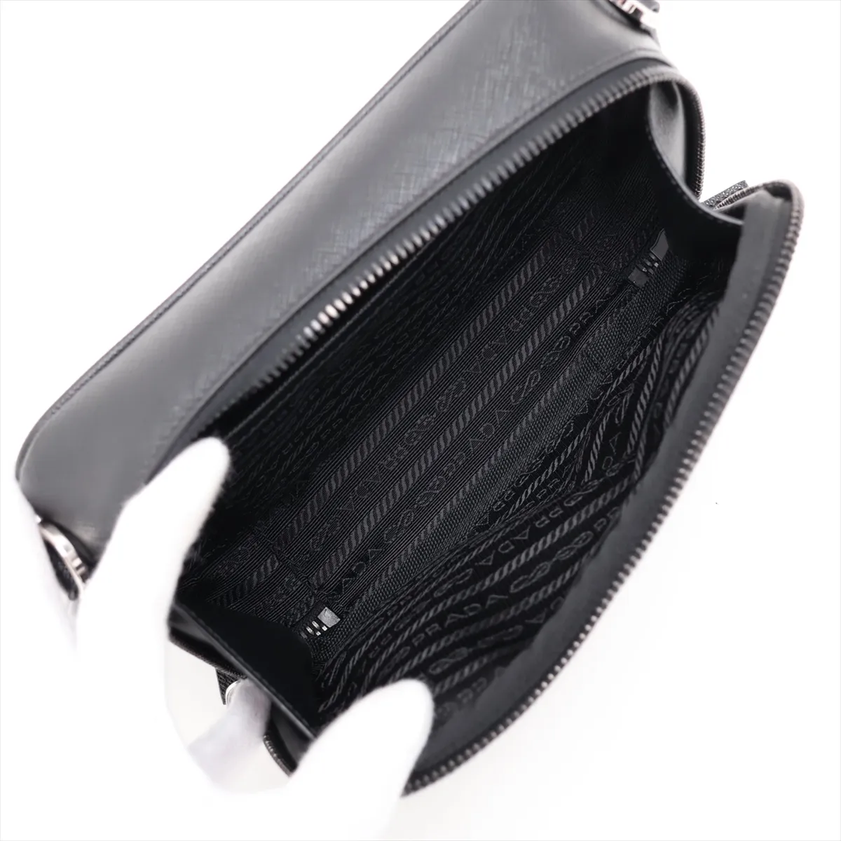 Tessuto Nylon x Leather Shoulder Bag, Black — view 6