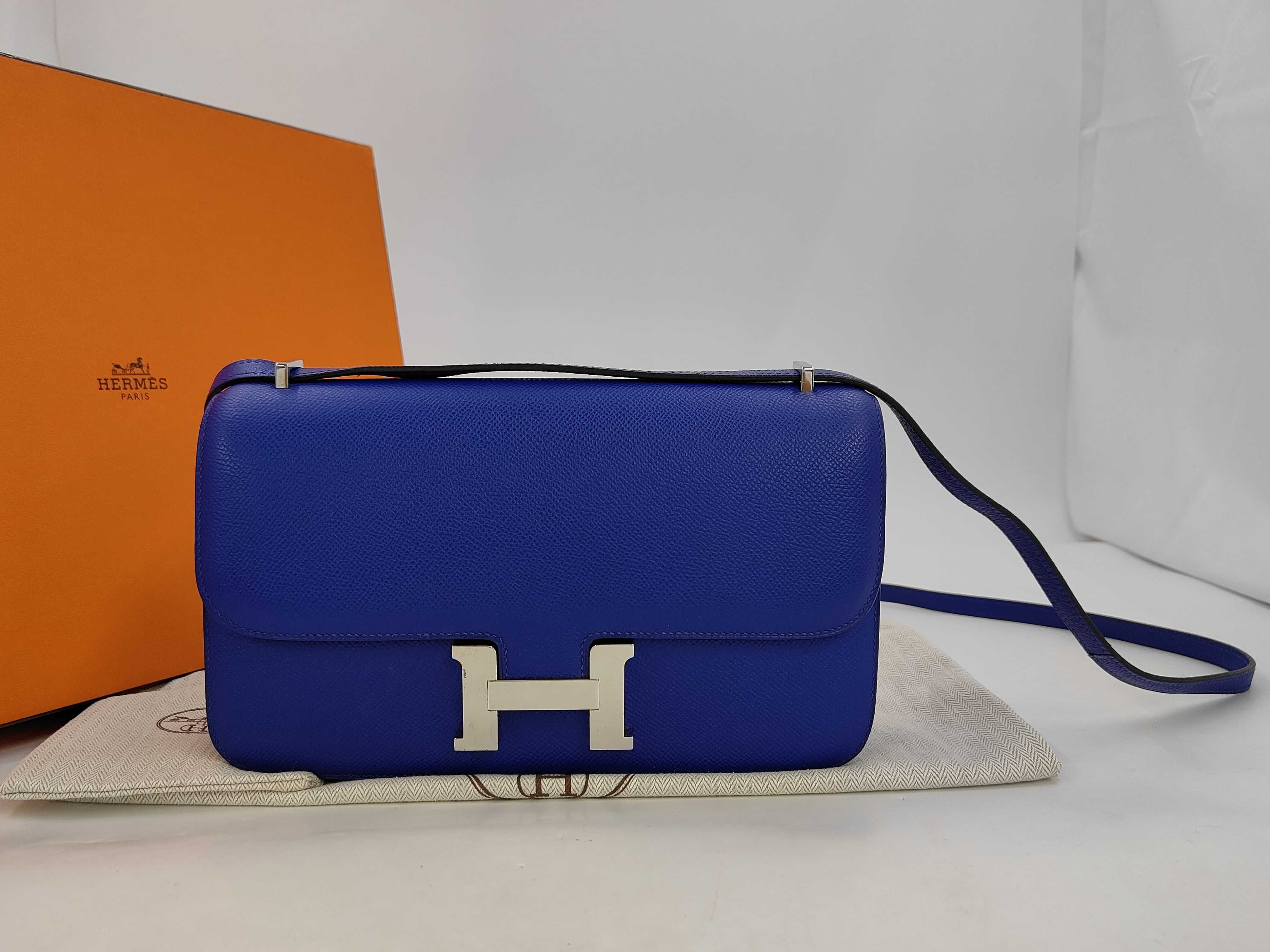 BAG CONSTANCE ELAN EPSOM PHW BLEU SQUARE O STAMP Shoulder Bag