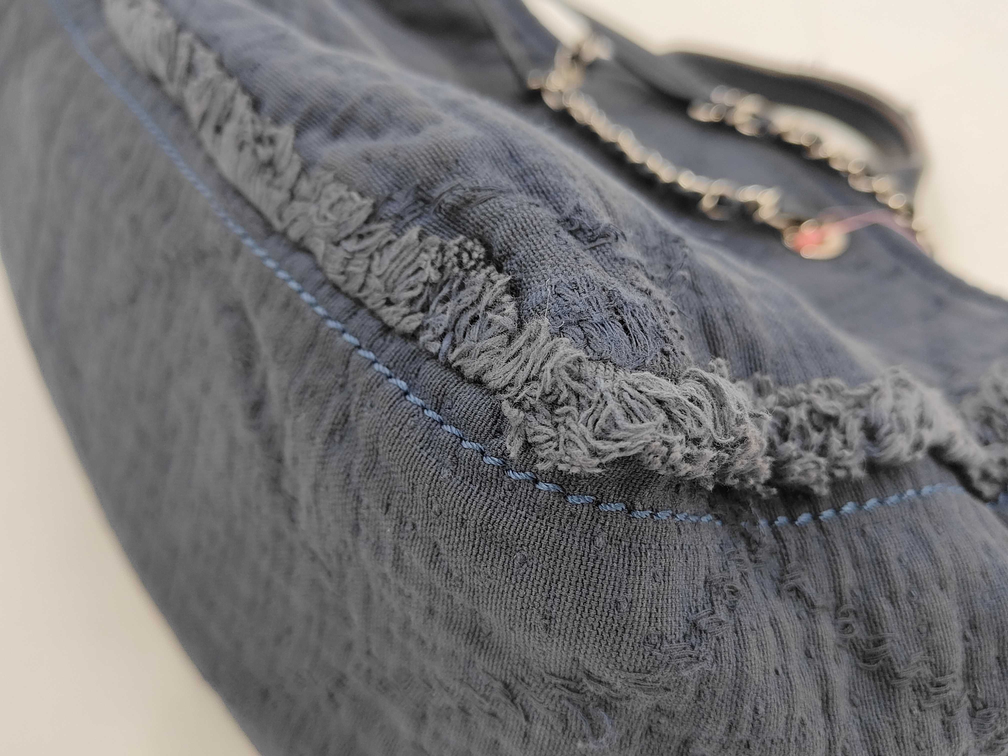2-way Coco Mark Cotton Chain Tote Bag, Navy — view 4