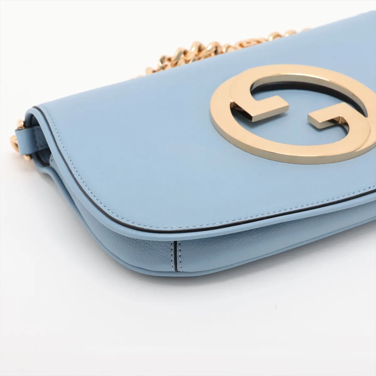 Blondie Leather Chain Shoulder Bag, Blue, 699268 — view 4