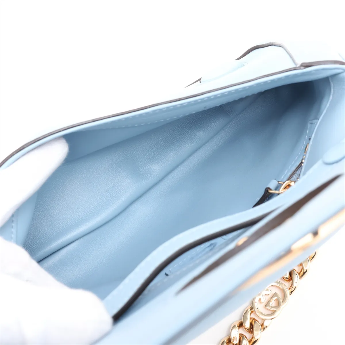Blondie Leather Chain Shoulder Bag, Blue, 699268 — view 6