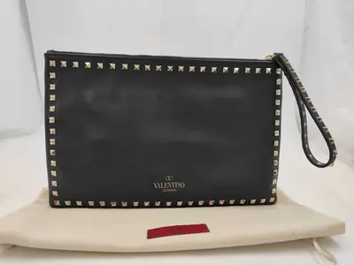 BAG LEATHER BLACK ROCK STUD Clutch Bag