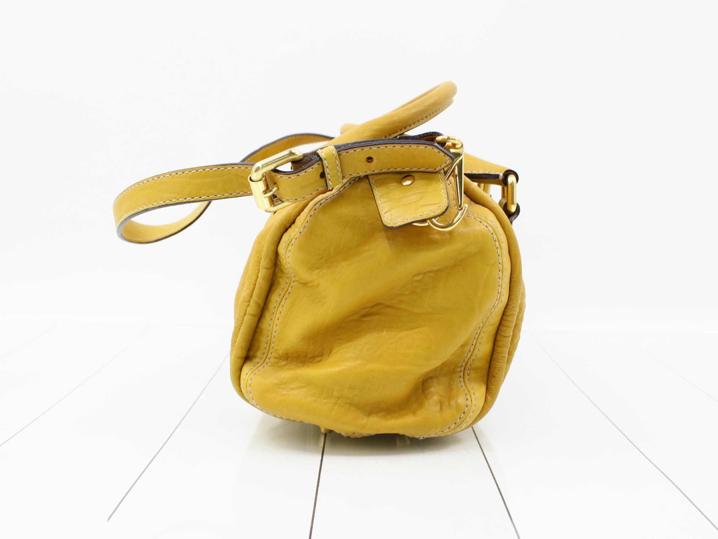 All-leather logo 2-way Boston bag, yellow — view 3