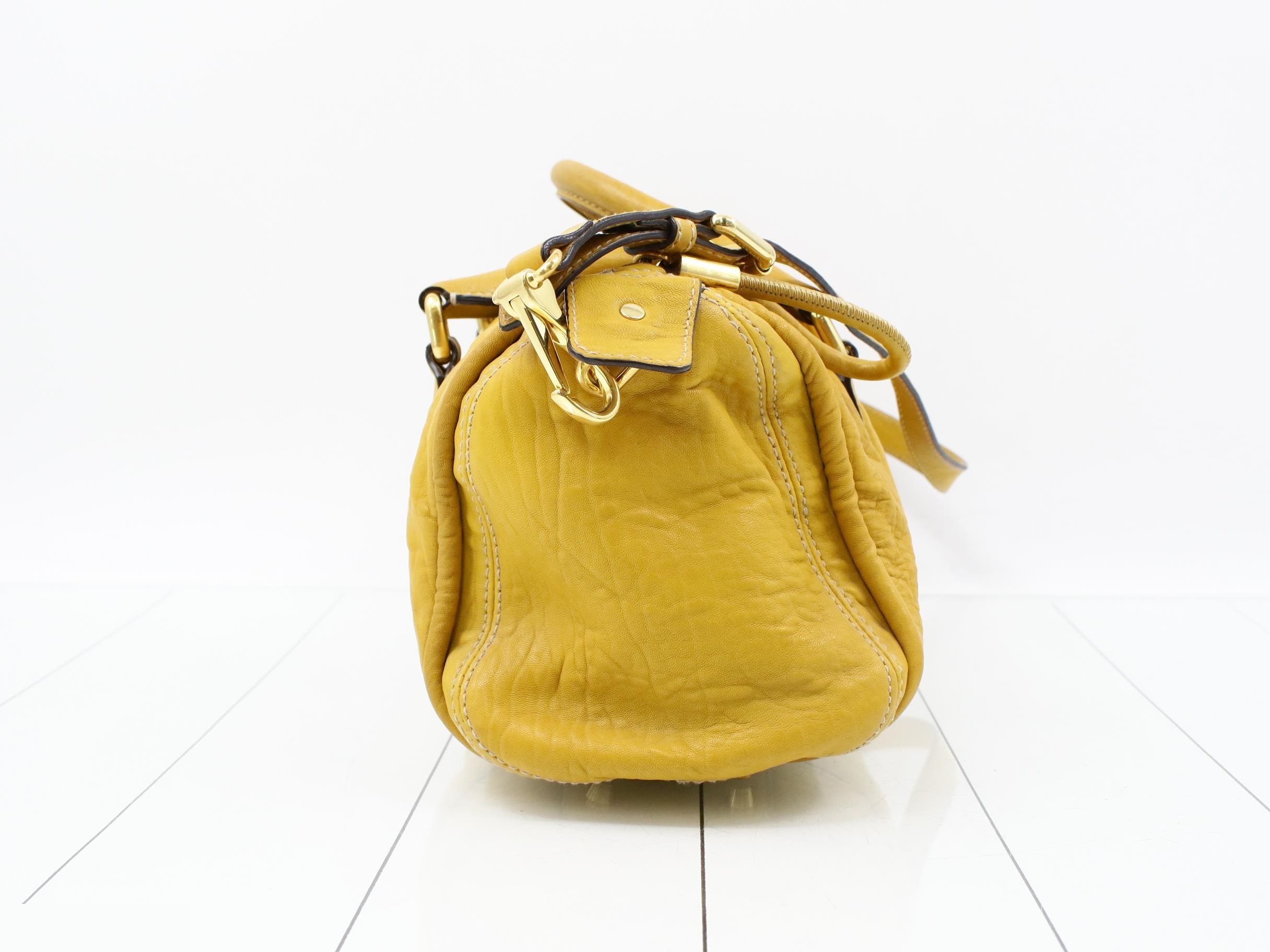 All-leather logo 2-way Boston bag, yellow — view 4